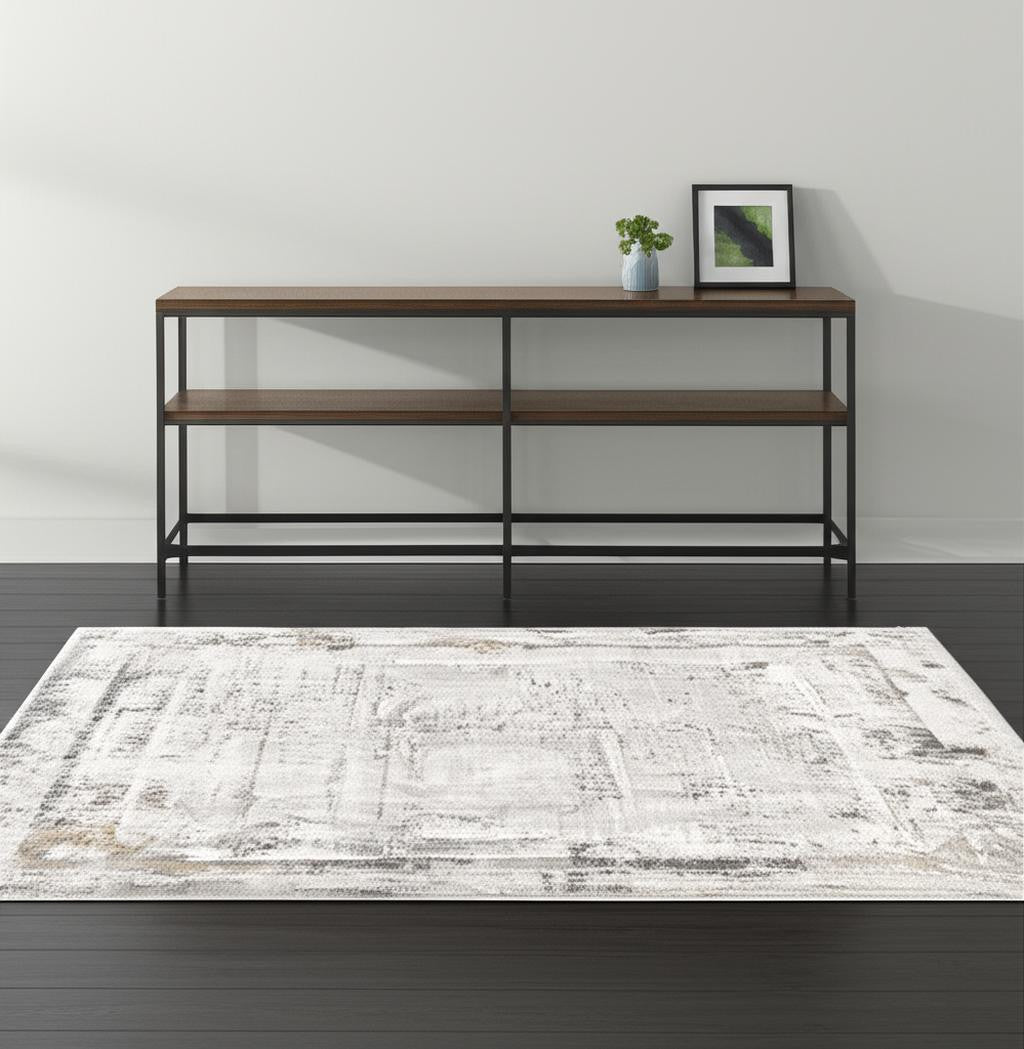 4' X 6' Gray and Ivory Abstract Power Loom Area Rug-Area Rugs-DECOROLALA