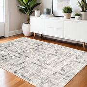 4' X 6' Gray and Ivory Abstract Power Loom Area Rug-Area Rugs-DECOROLALA