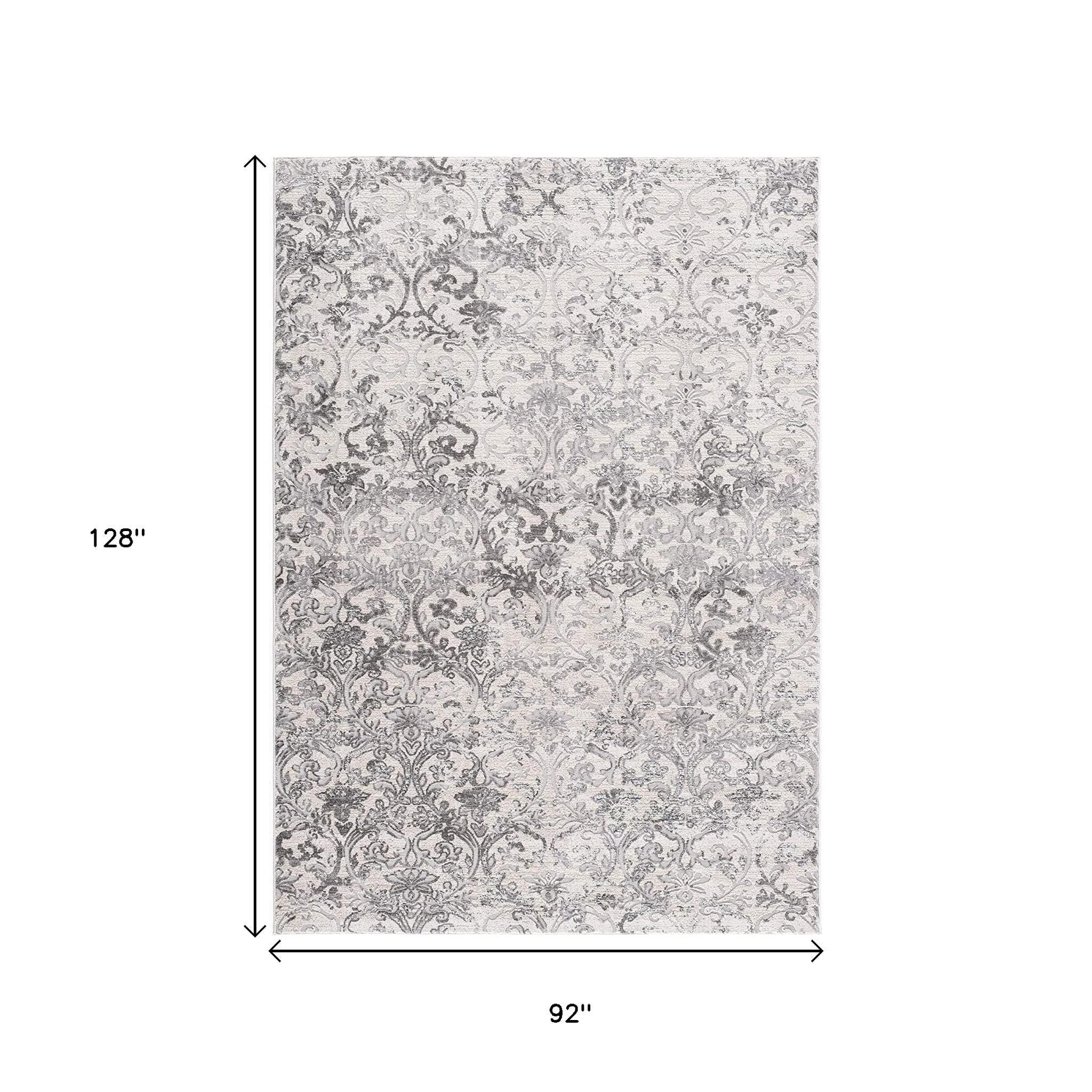4' X 6' Gray and Ivory Toile Power Loom Area Rug-Area Rugs-DECOROLALA
