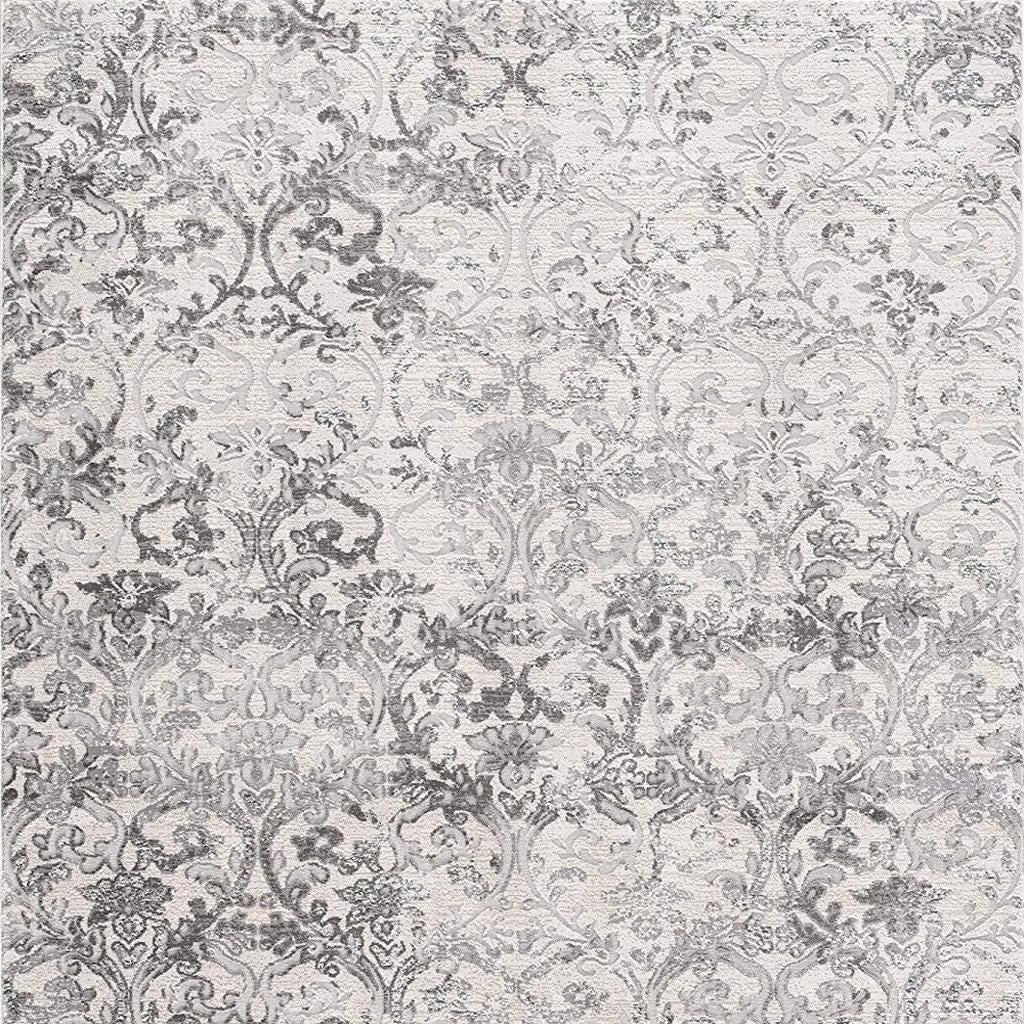 4' X 6' Gray and Ivory Toile Power Loom Area Rug-Area Rugs-DECOROLALA