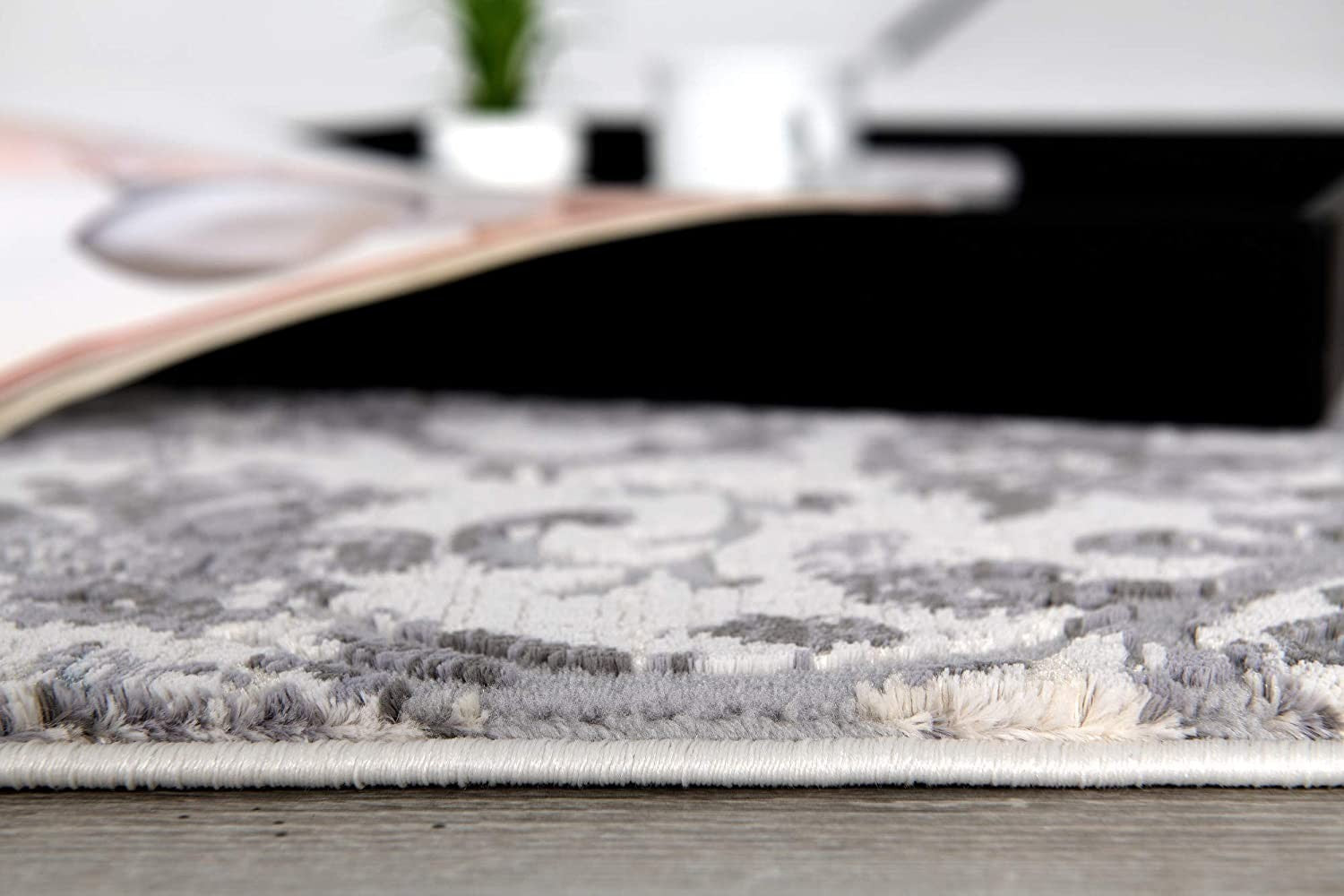 4' X 6' Gray and Ivory Toile Power Loom Area Rug-Area Rugs-DECOROLALA