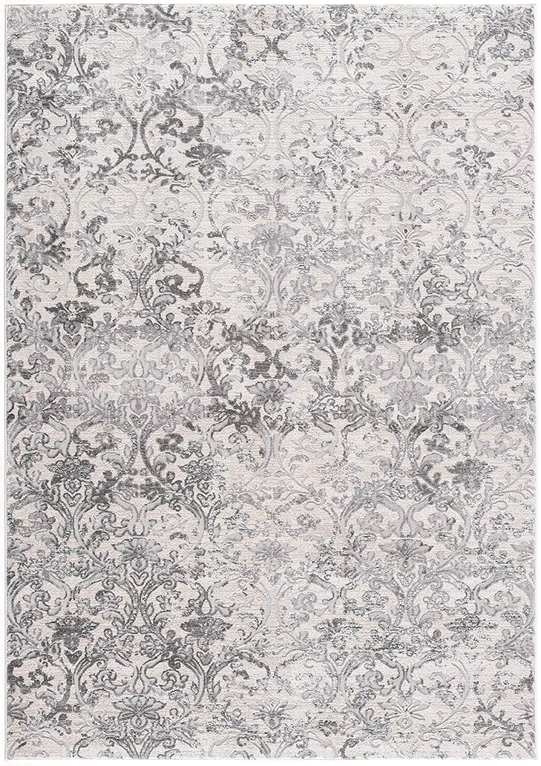 4' X 6' Gray and Ivory Toile Power Loom Area Rug-Area Rugs-DECOROLALA