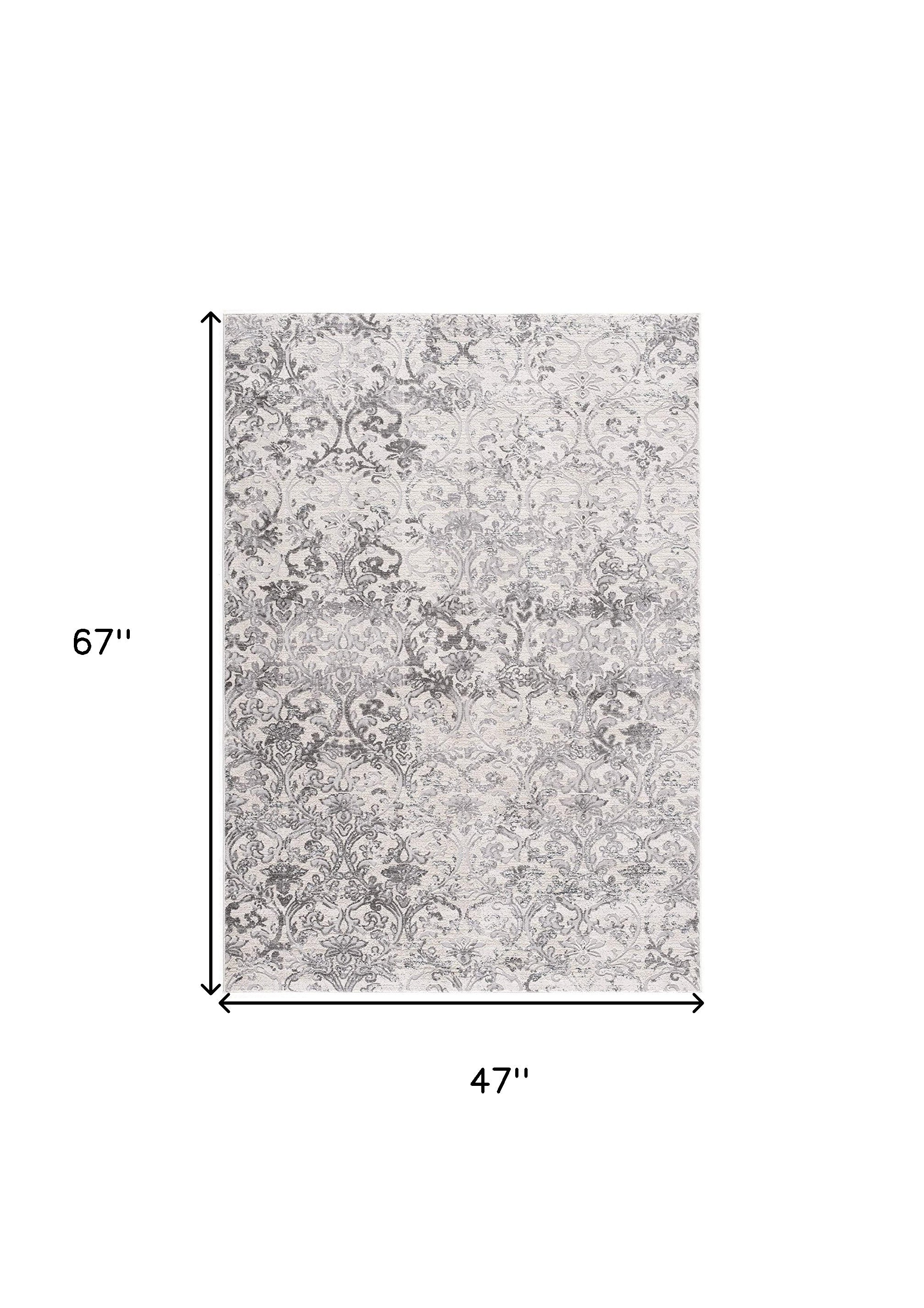 4' X 6' Gray and Ivory Toile Power Loom Area Rug-Area Rugs-DECOROLALA