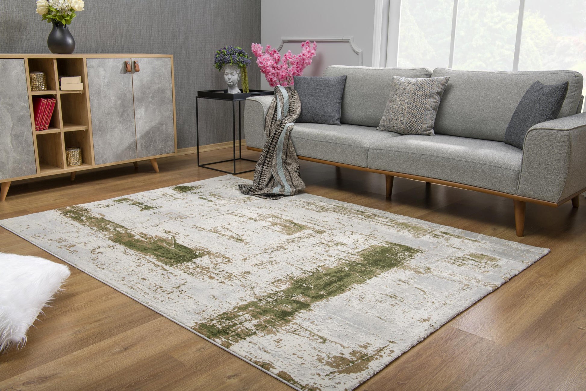 4' X 6' Green Abstract Dhurrie Area Rug-Area Rugs-DECOROLALA