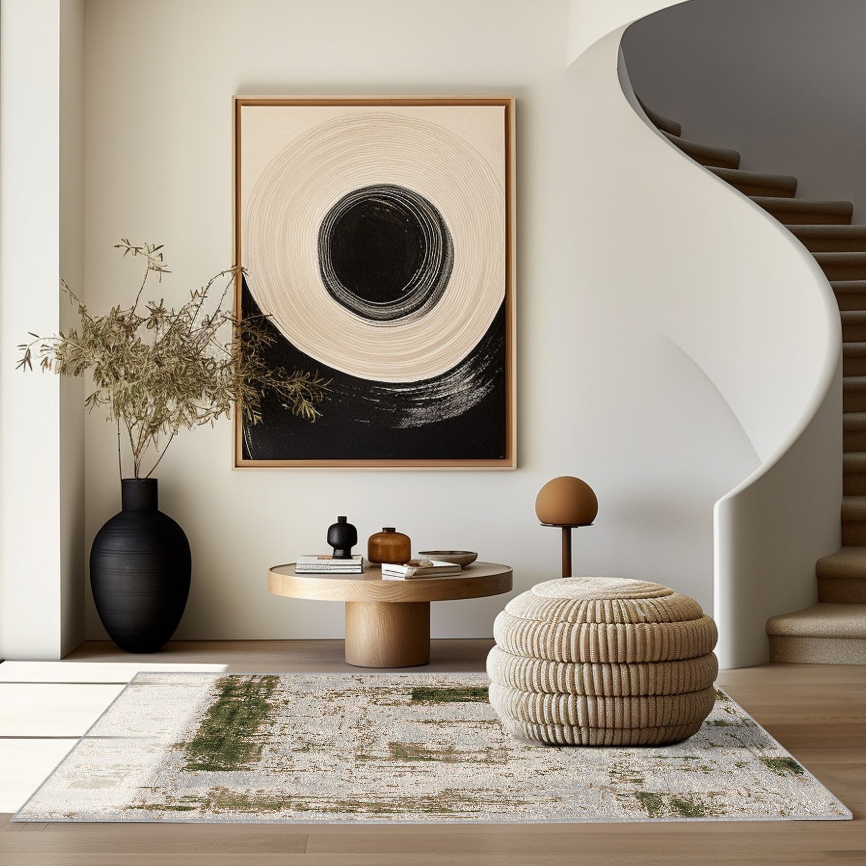 4' X 6' Green Abstract Dhurrie Area Rug-Area Rugs-DECOROLALA