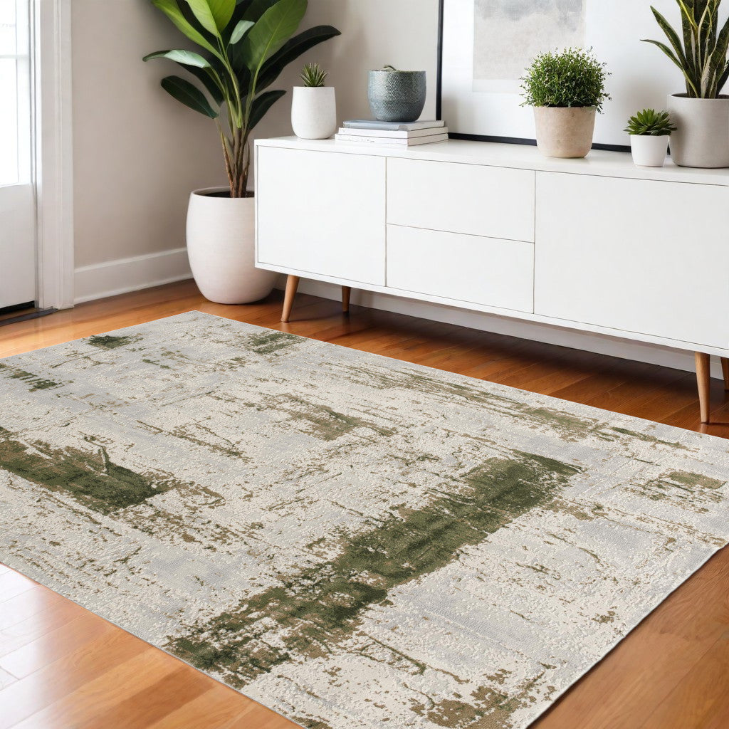 4' X 6' Green Abstract Dhurrie Area Rug-Area Rugs-DECOROLALA