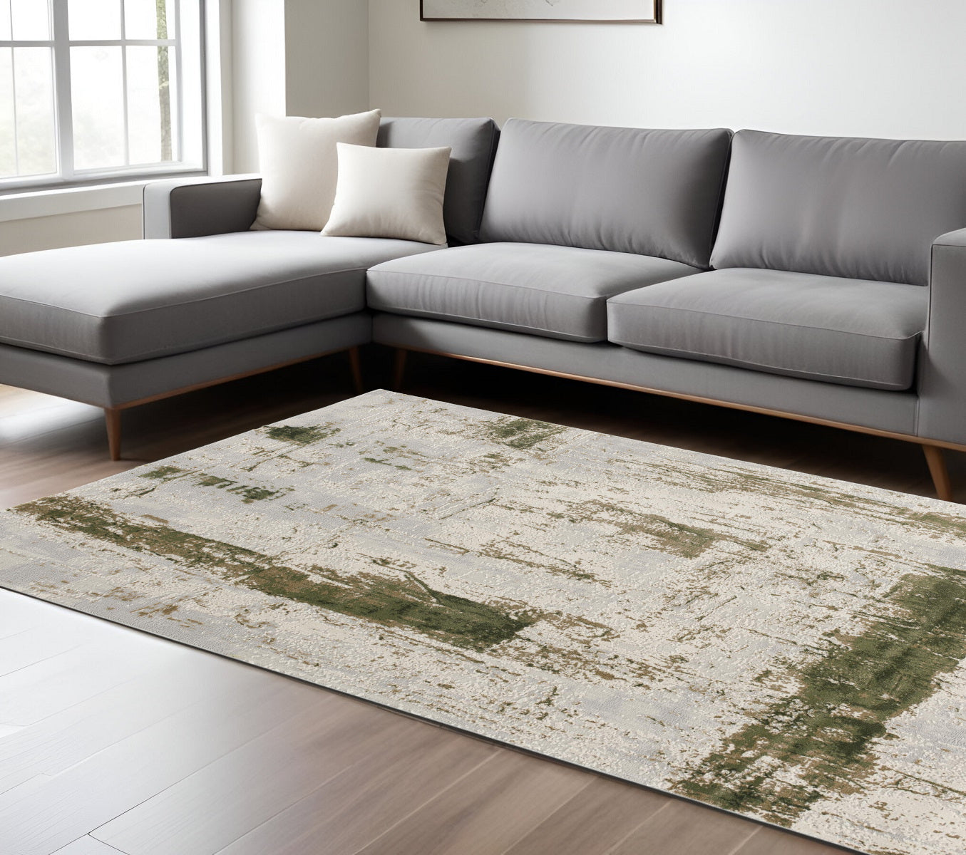 4' X 6' Green Abstract Dhurrie Area Rug-Area Rugs-DECOROLALA