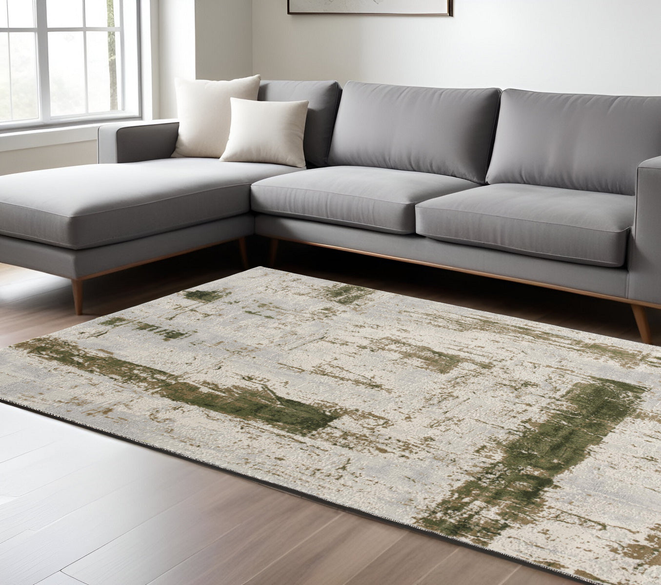 4' X 6' Green Abstract Dhurrie Area Rug-Area Rugs-DECOROLALA