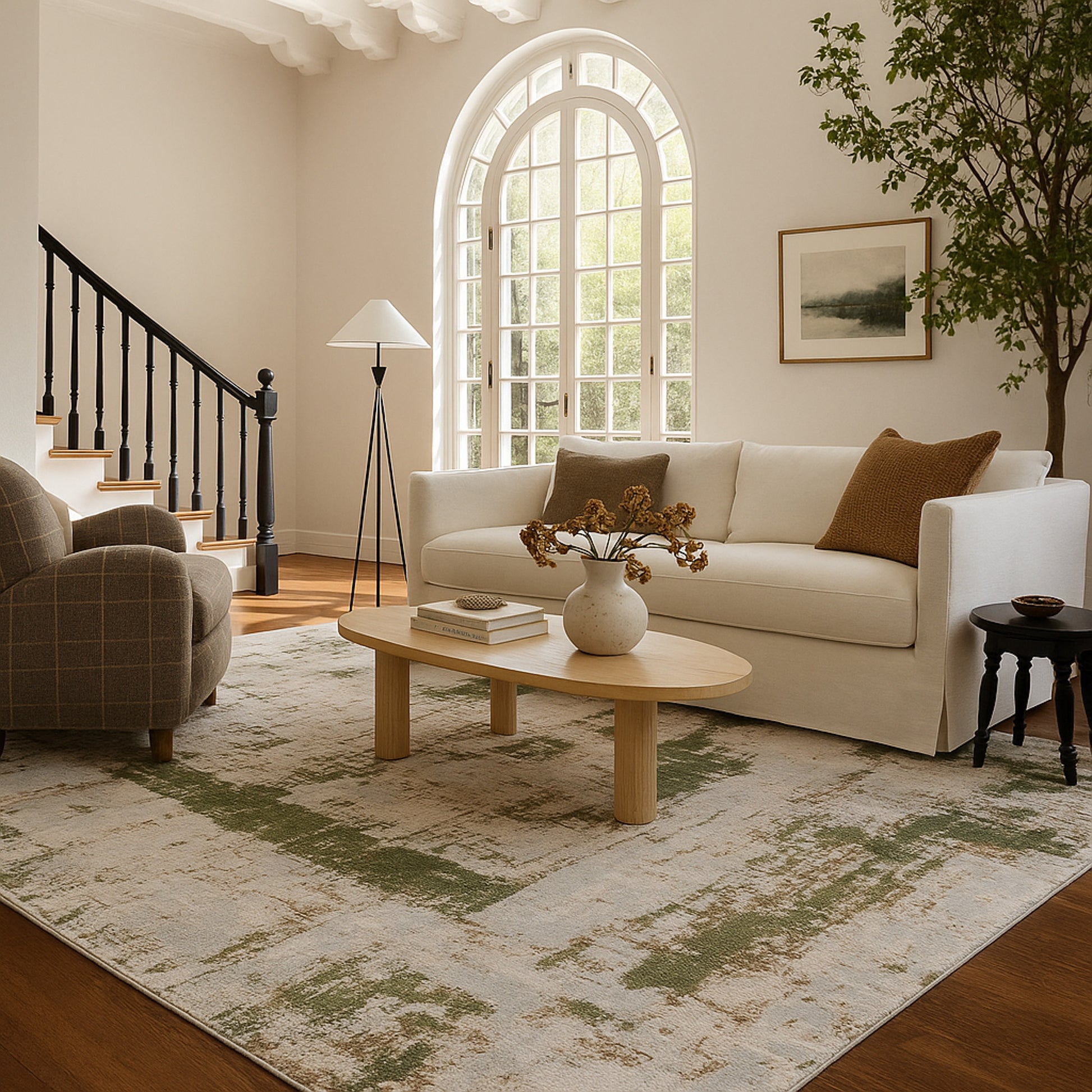 4' X 6' Green Abstract Dhurrie Area Rug-Area Rugs-DECOROLALA