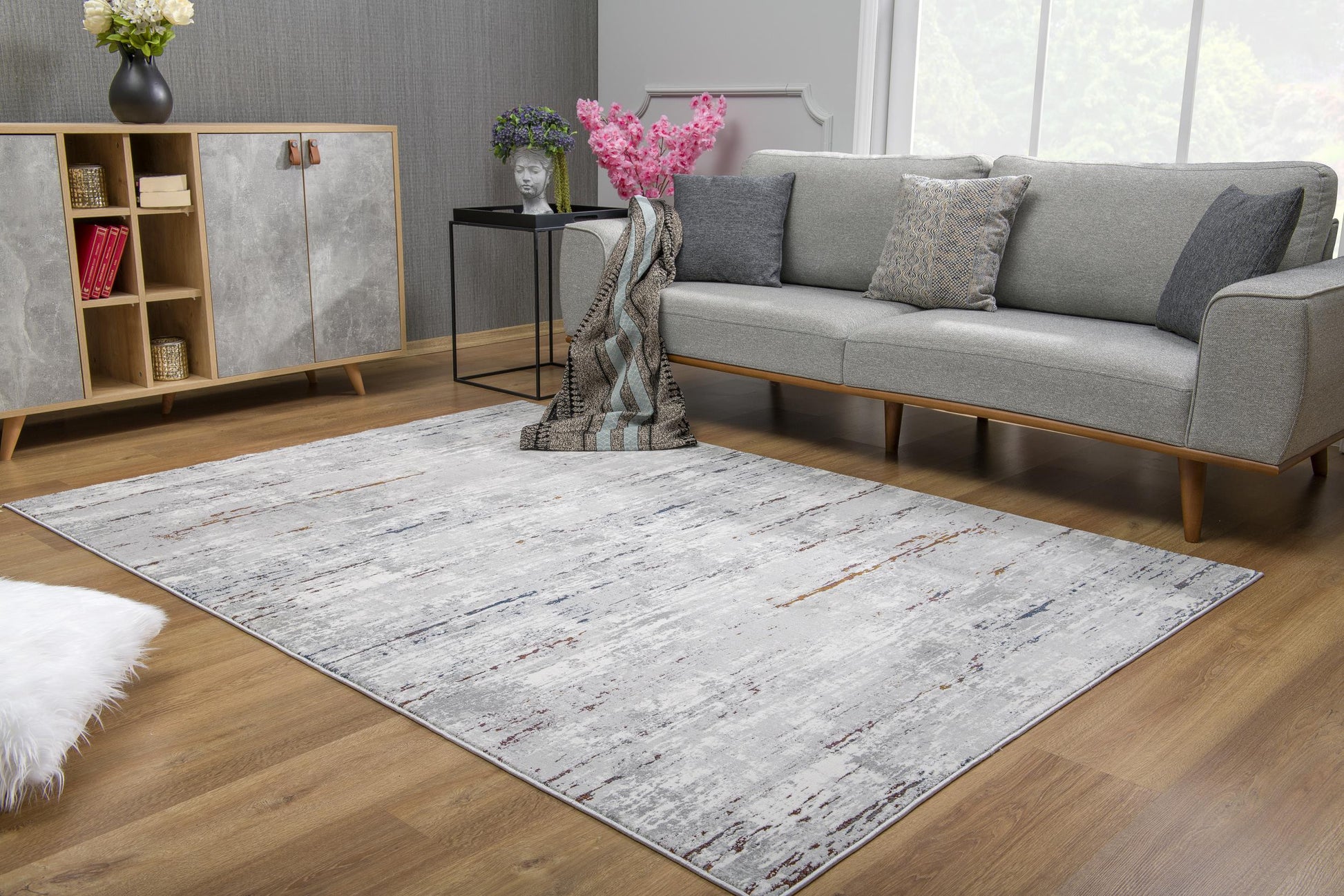 4' X 6' Grey Abstract Area Rug-Area Rugs-DECOROLALA