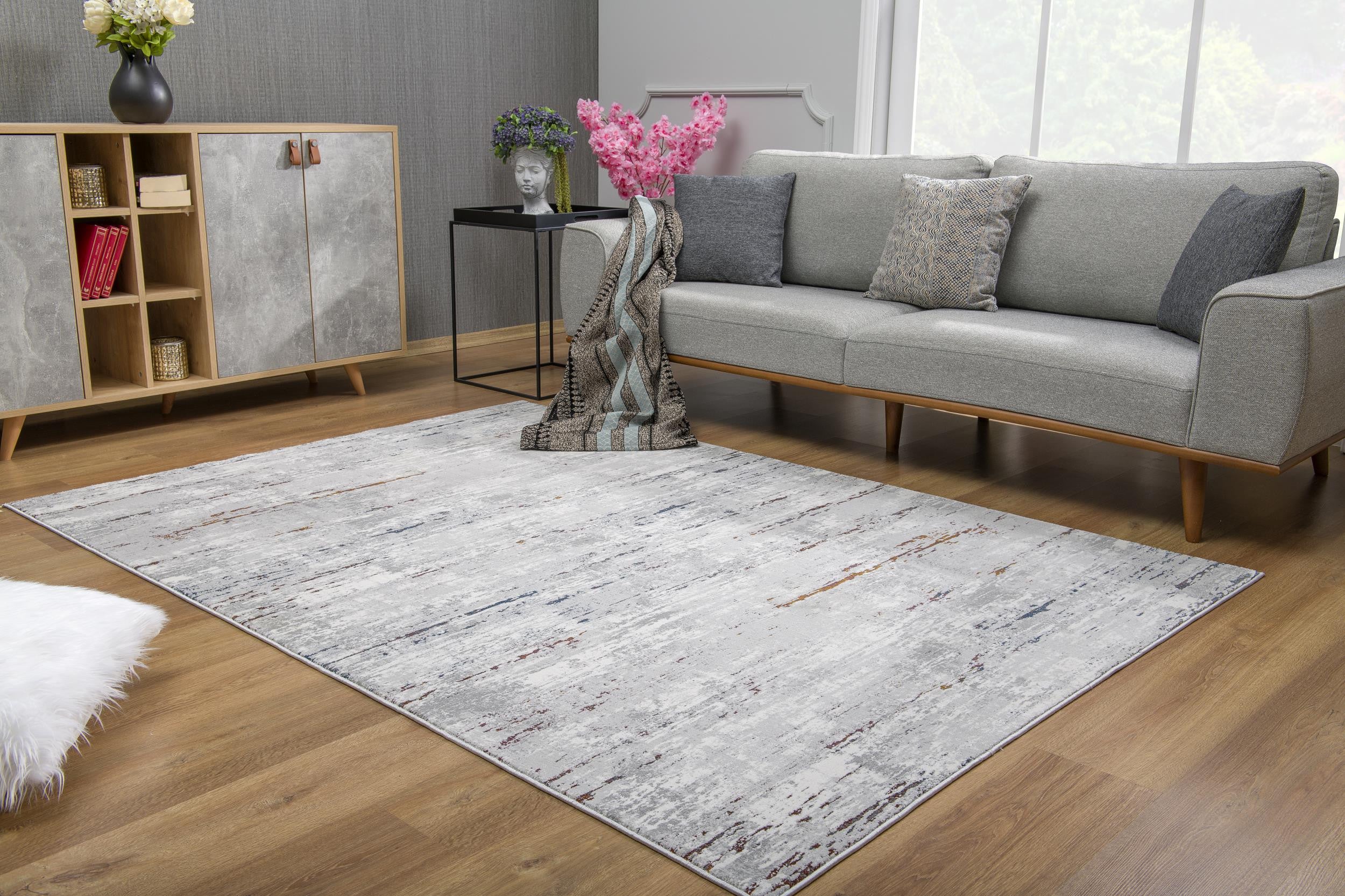 4' X 6' Grey Abstract Area Rug-Area Rugs-DECOROLALA