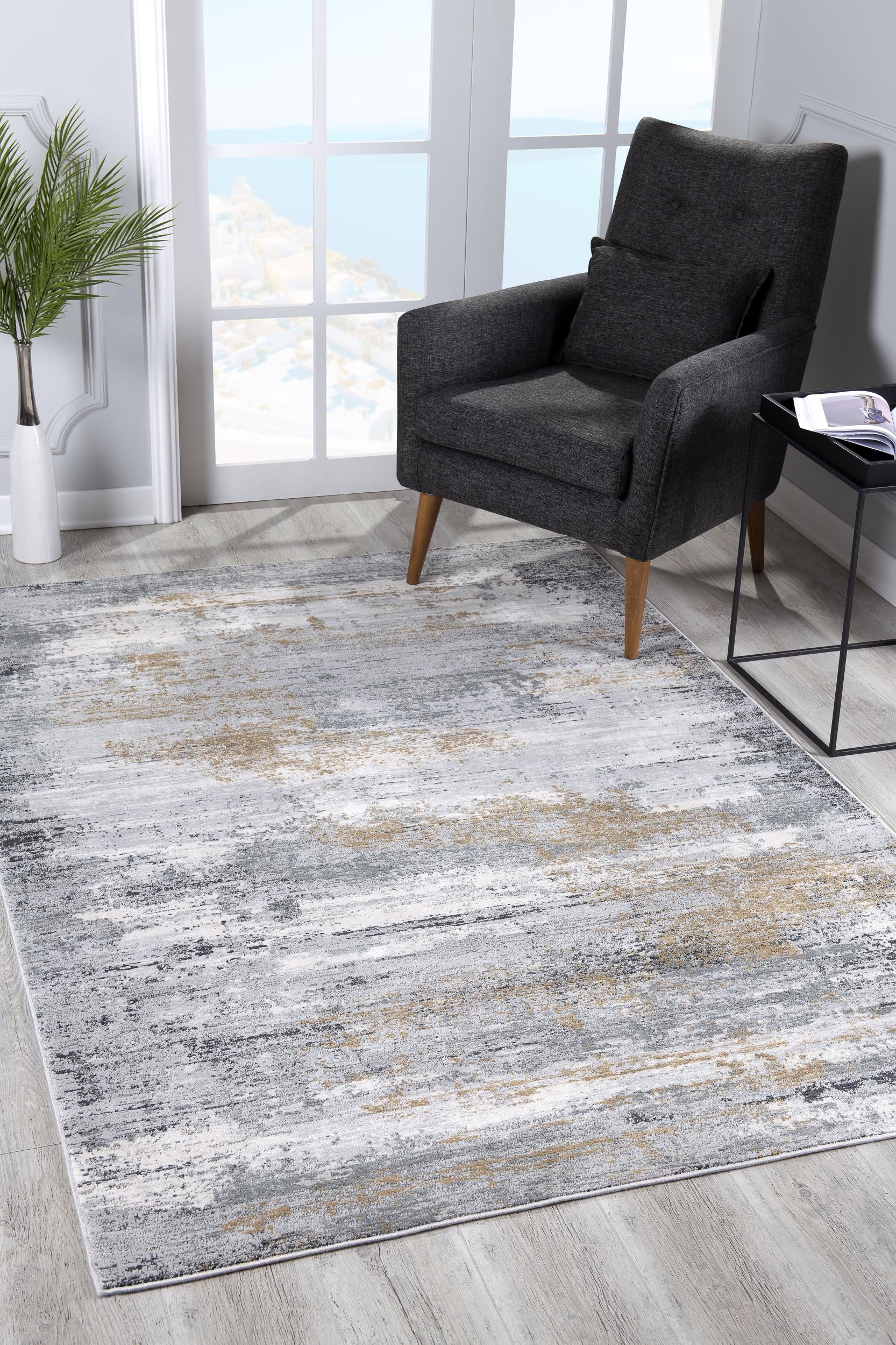 4' X 6' Grey Abstract Area Rug-Area Rugs-DECOROLALA
