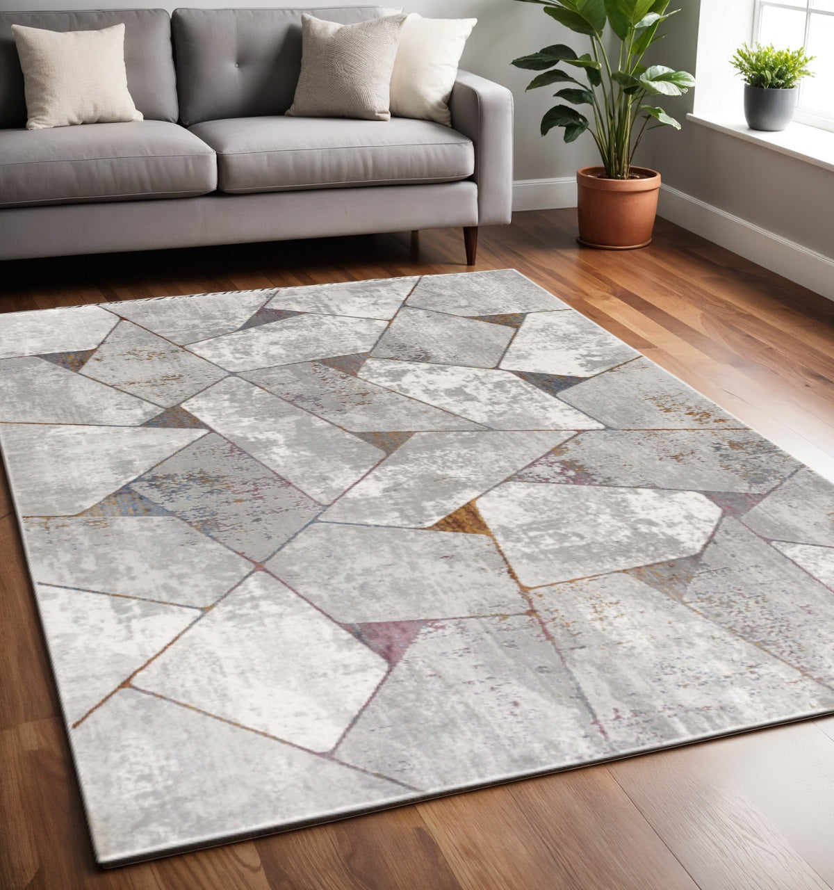4' X 6' Grey Geometric Area Rug-Area Rugs-DECOROLALA