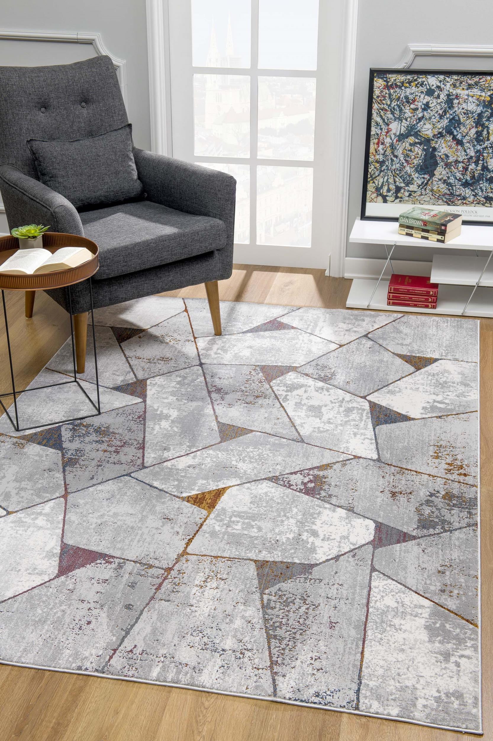 4' X 6' Grey Geometric Area Rug-Area Rugs-DECOROLALA