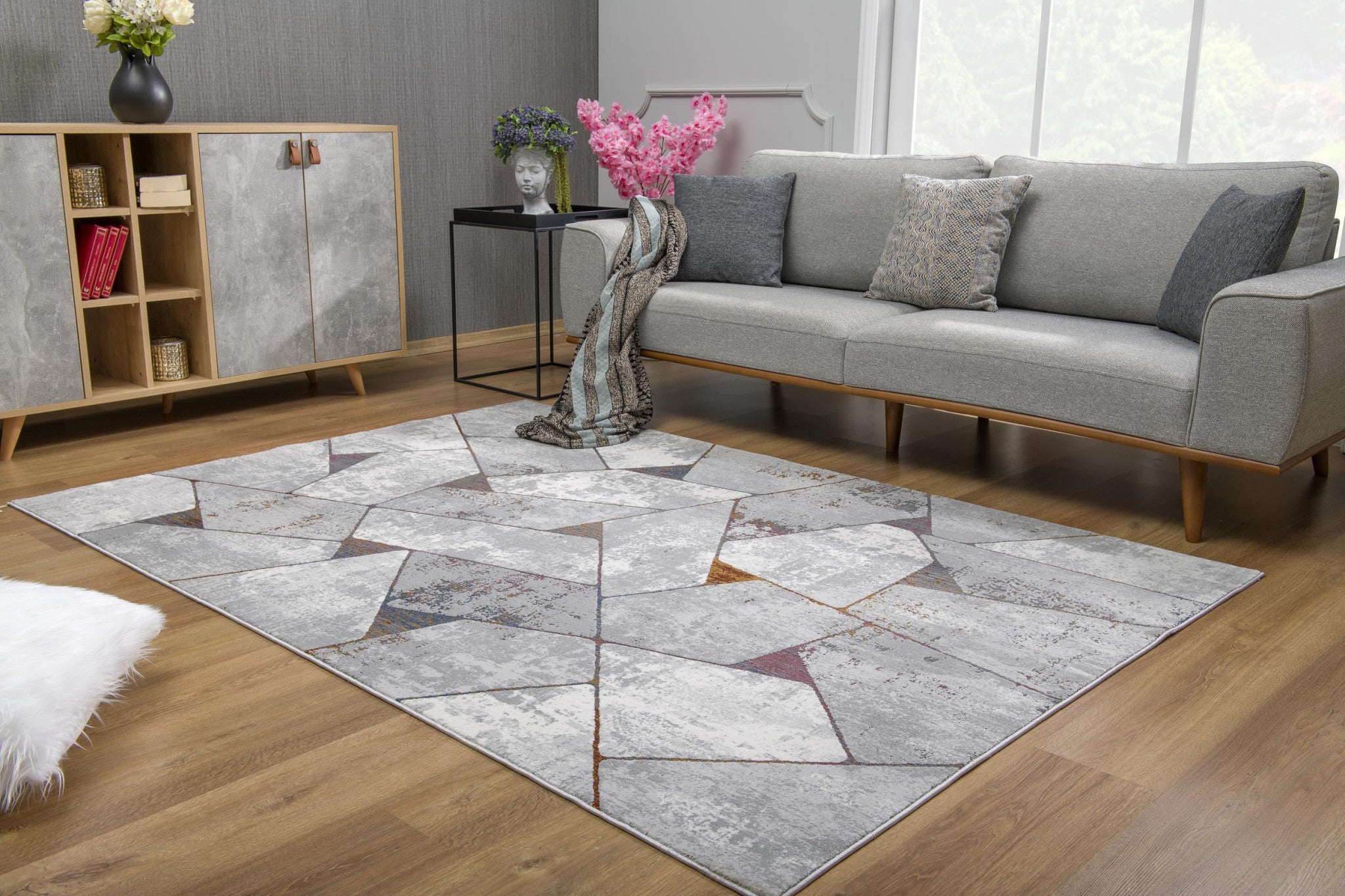 4' X 6' Grey Geometric Area Rug-Area Rugs-DECOROLALA