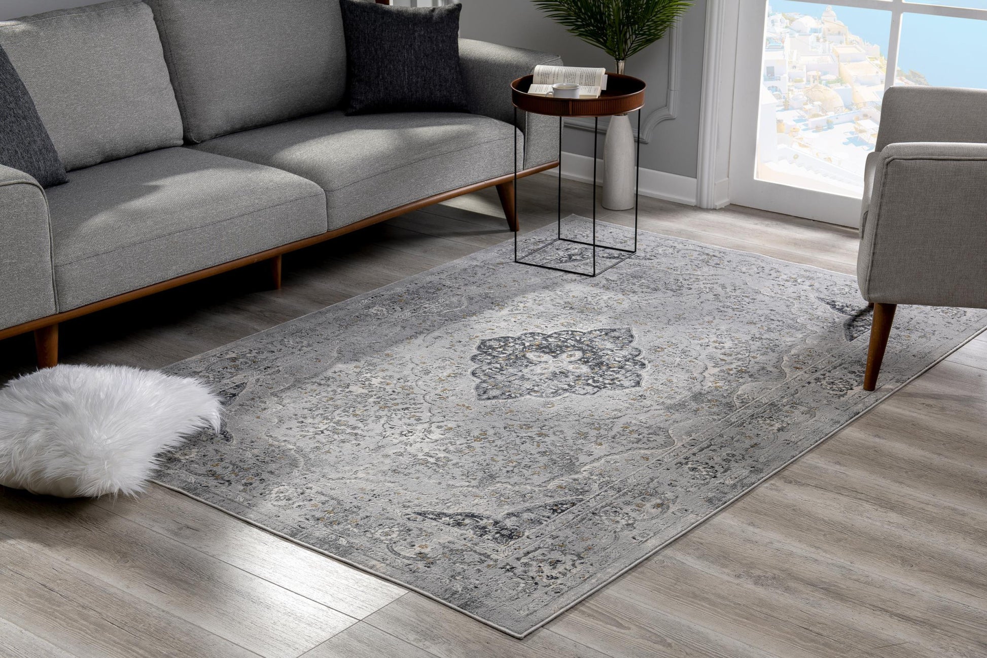 4' X 6' Grey Oriental Area Rug-Area Rugs-DECOROLALA