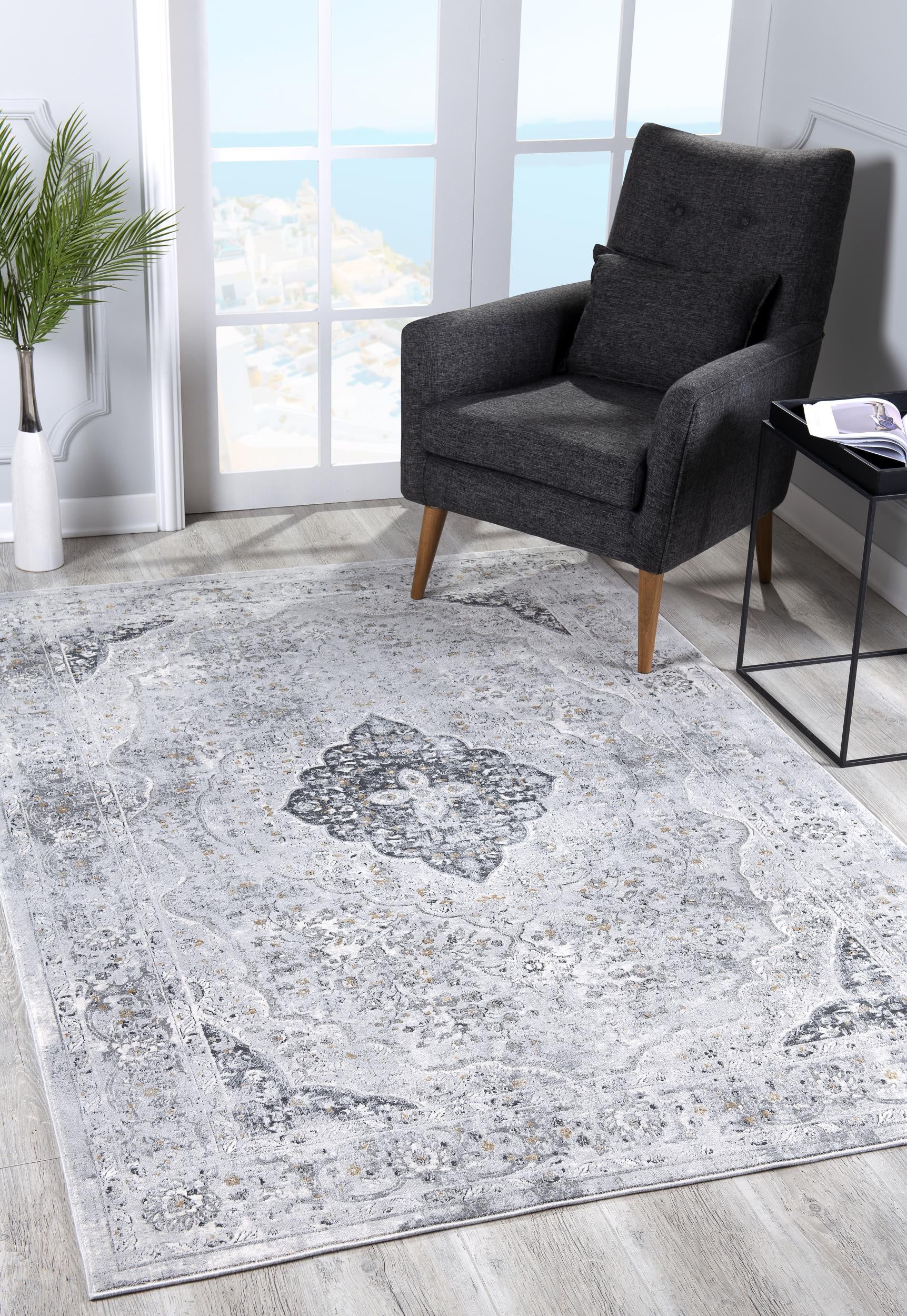 4' X 6' Grey Oriental Area Rug-Area Rugs-DECOROLALA