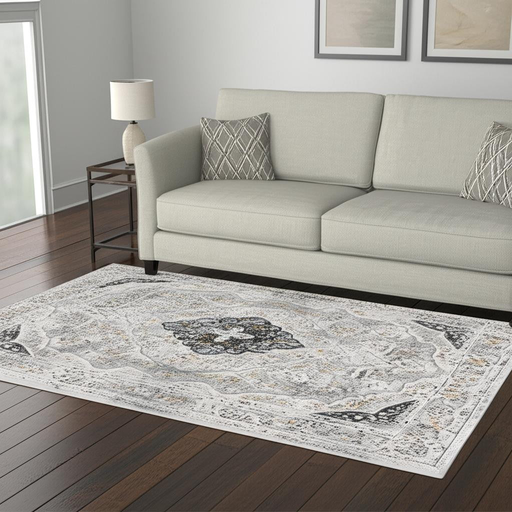 4' X 6' Grey Oriental Area Rug-Area Rugs-DECOROLALA