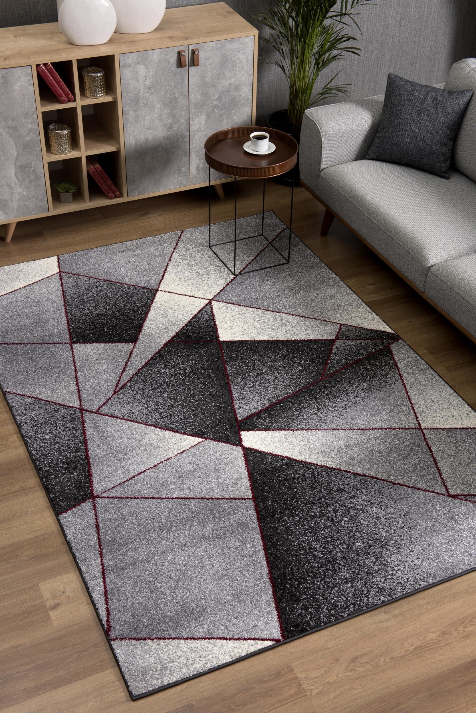 4' X 6' Grey Red Geometric Area Rug-Area Rugs-DECOROLALA