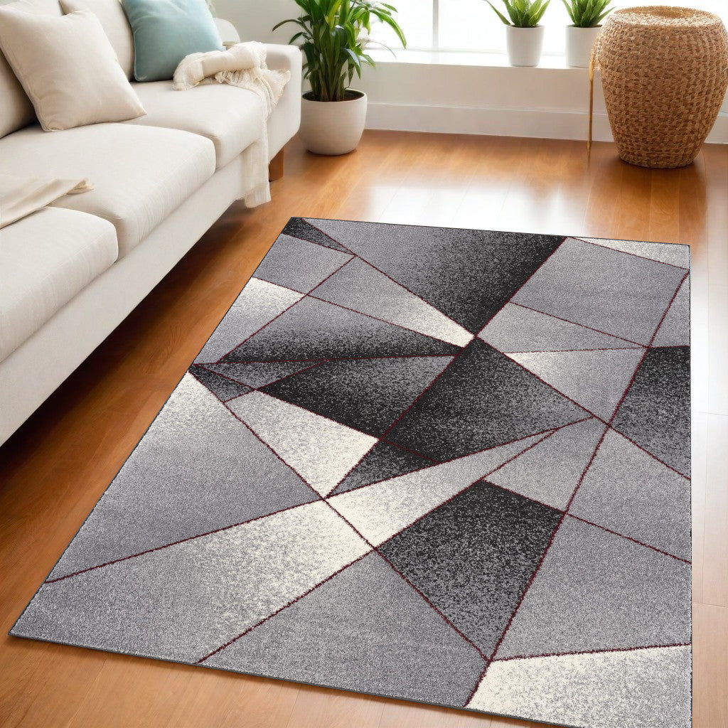 4' X 6' Grey Red Geometric Area Rug-Area Rugs-DECOROLALA