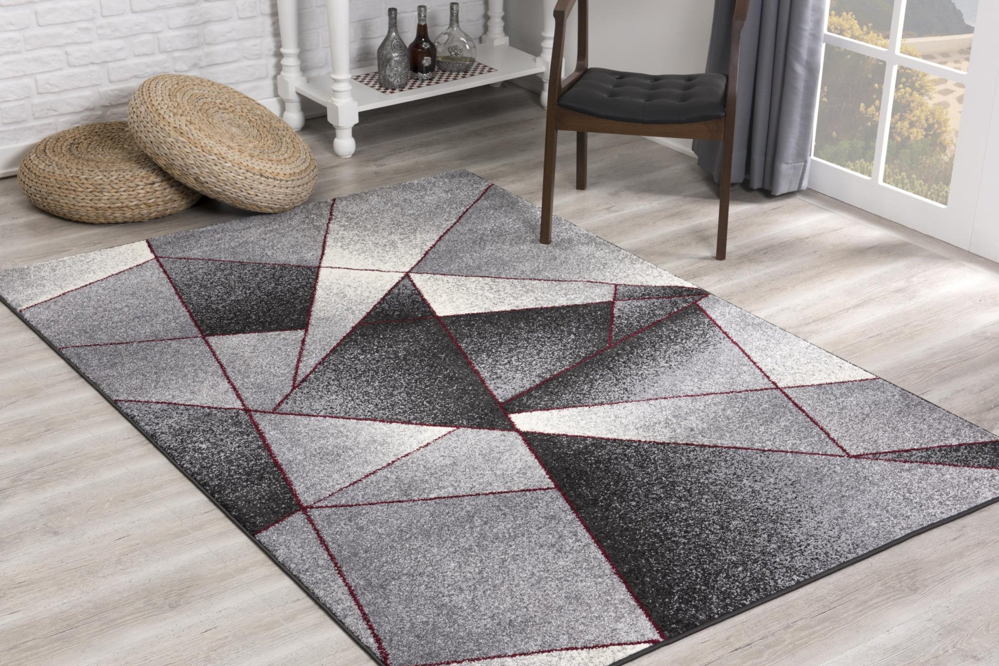 4' X 6' Grey Red Geometric Area Rug-Area Rugs-DECOROLALA