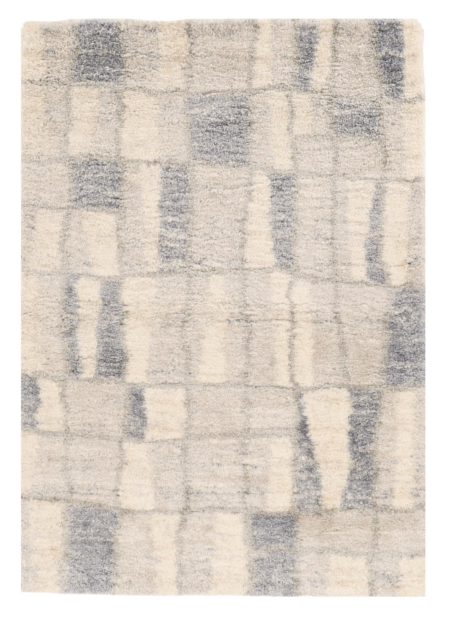4' X 6' Ivory And Blue Abstract Geometric Distressed Area Rug-Area Rugs-DECOROLALA
