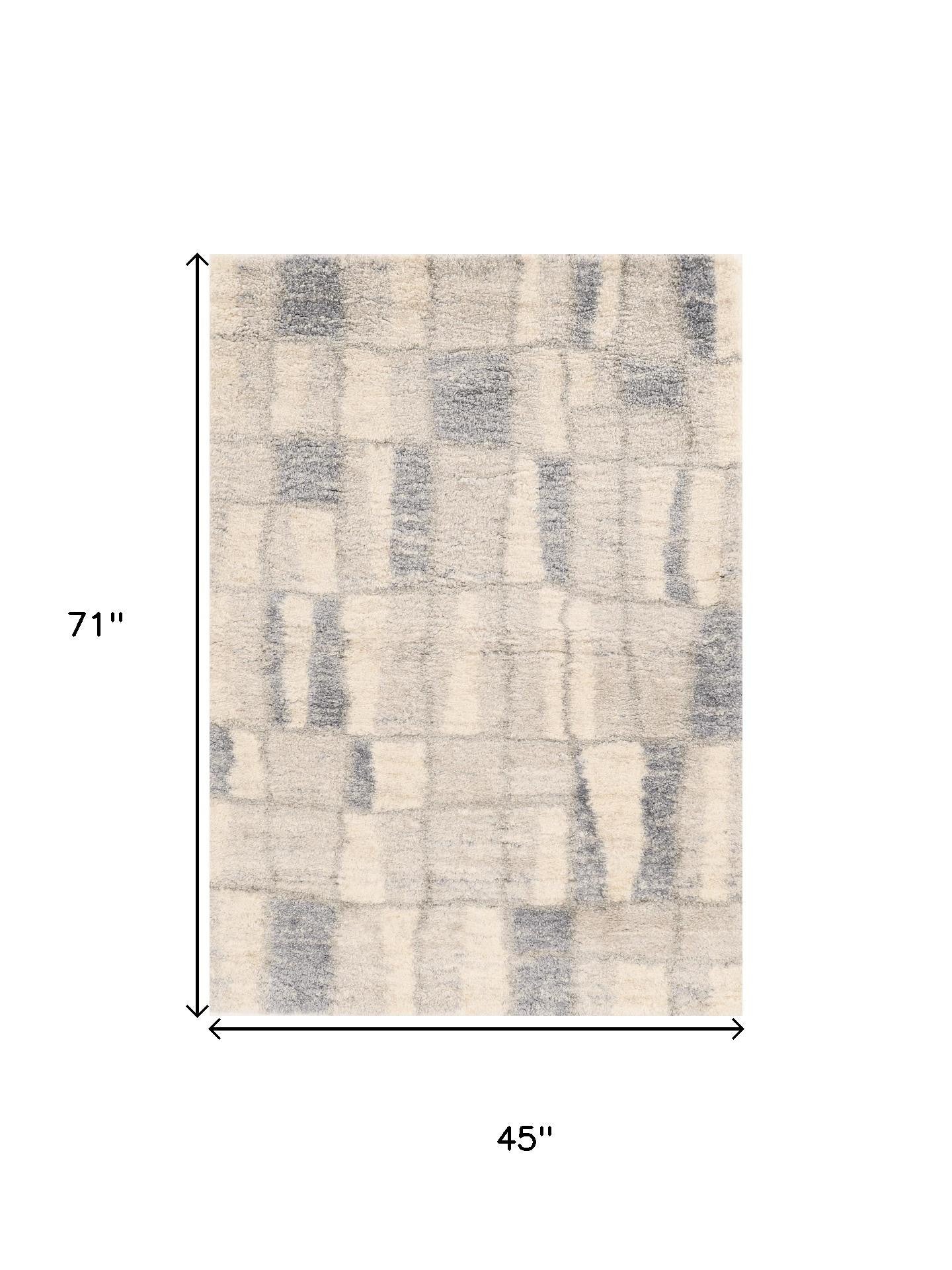 4' X 6' Ivory And Blue Abstract Geometric Distressed Area Rug-Area Rugs-DECOROLALA