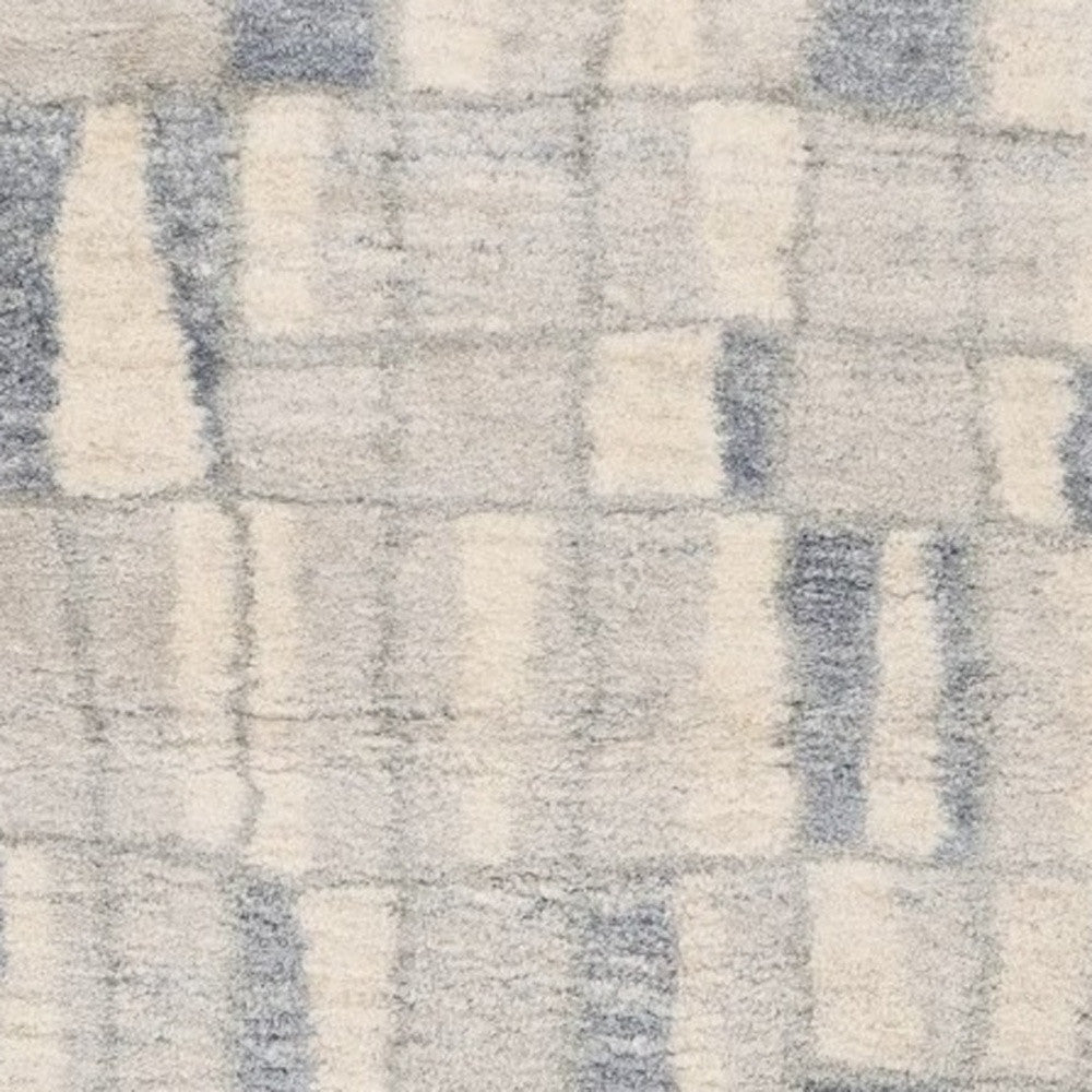 4' X 6' Ivory And Blue Abstract Geometric Distressed Area Rug-Area Rugs-DECOROLALA