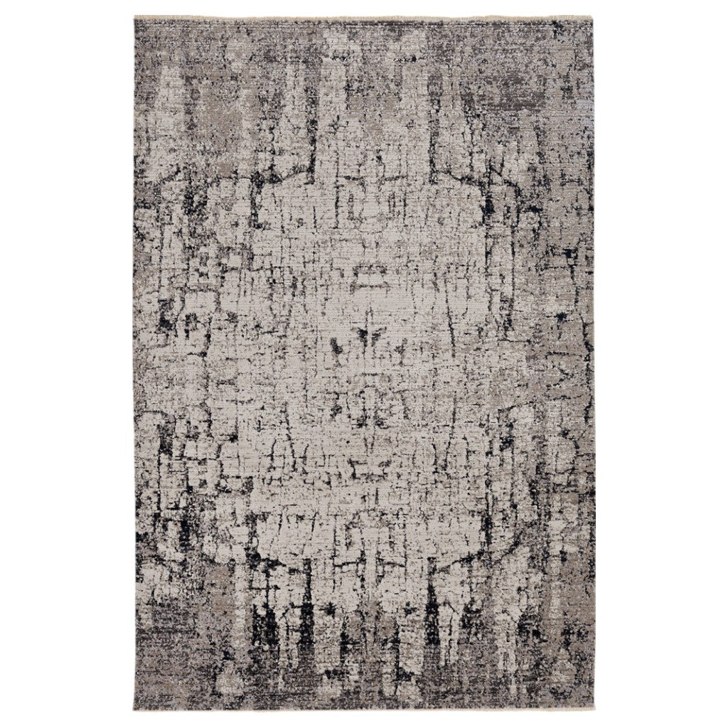 4' X 6' Ivory And Gray Abstract Distressed Area Rug-Area Rugs-DECOROLALA