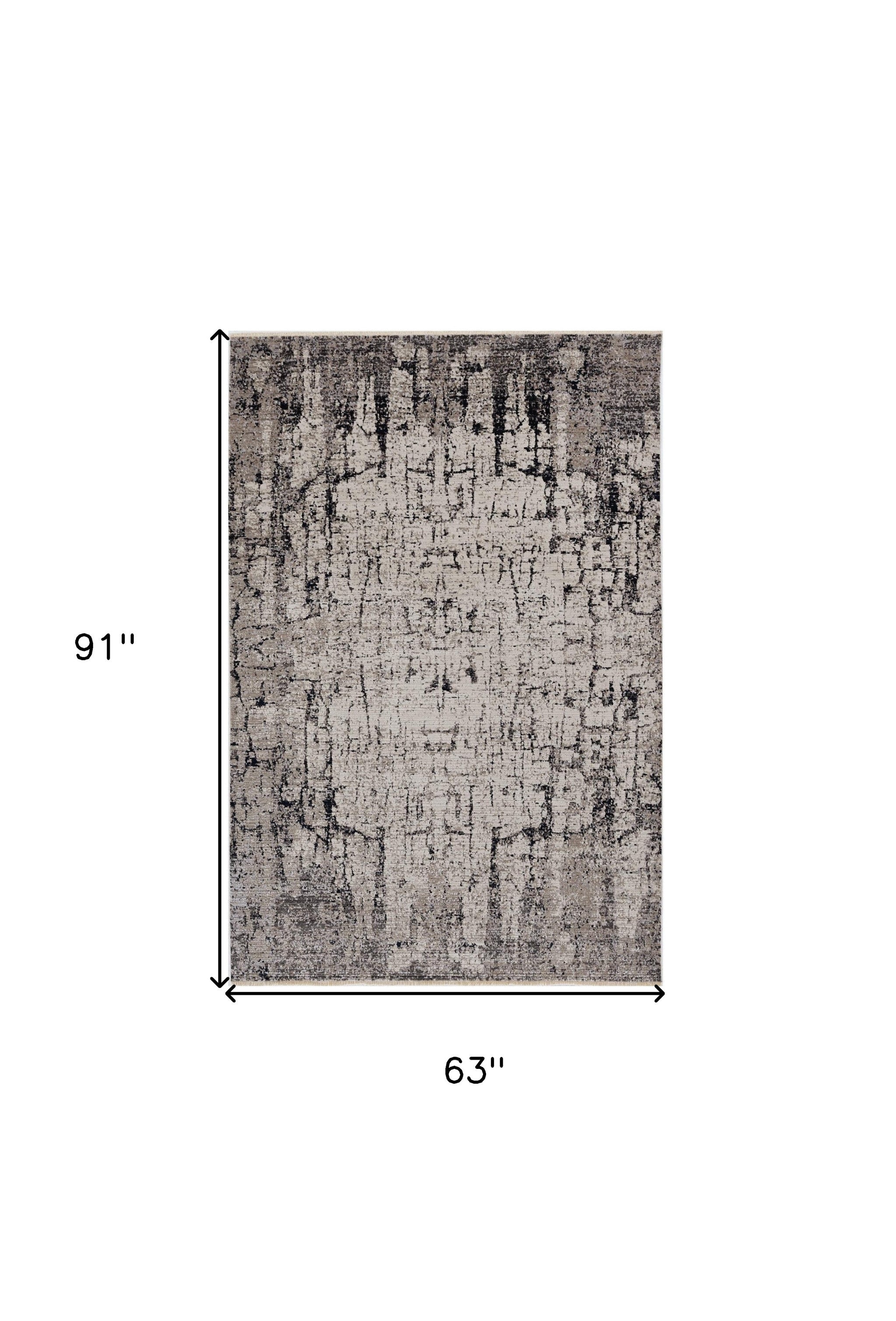 4' X 6' Ivory And Gray Abstract Distressed Area Rug-Area Rugs-DECOROLALA