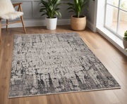 4' X 6' Ivory And Gray Abstract Distressed Area Rug-Area Rugs-DECOROLALA