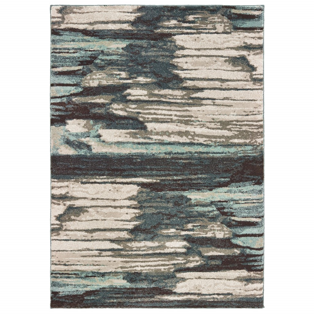 4' X 6' Ivory Blue And Gray Abstract Area Rug-Area Rugs-DECOROLALA