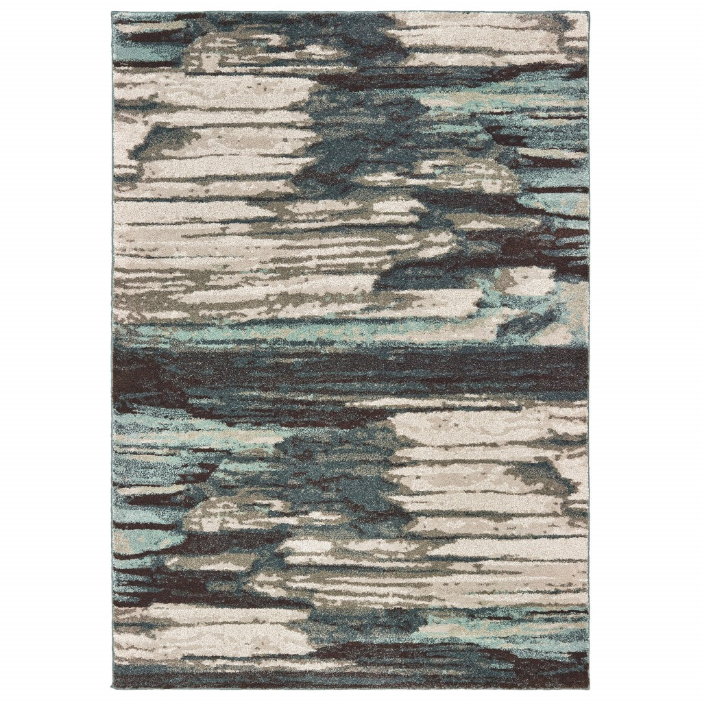 4' X 6' Ivory Blue And Gray Abstract Area Rug-Area Rugs-DECOROLALA