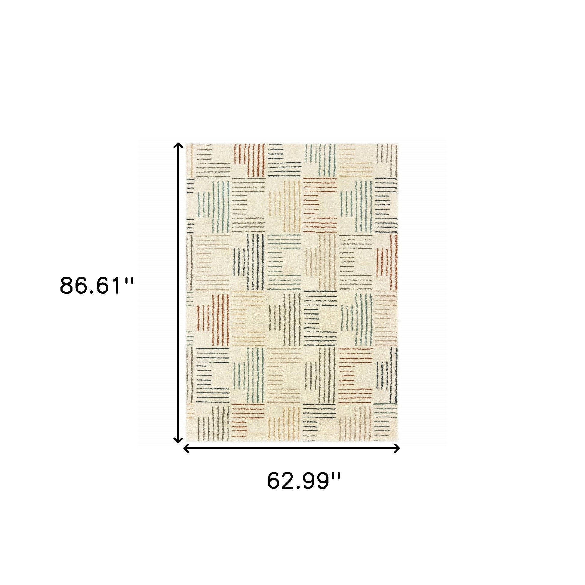 4' X 6' Ivory Blue And Red Geometric Area Rug-Area Rugs-DECOROLALA