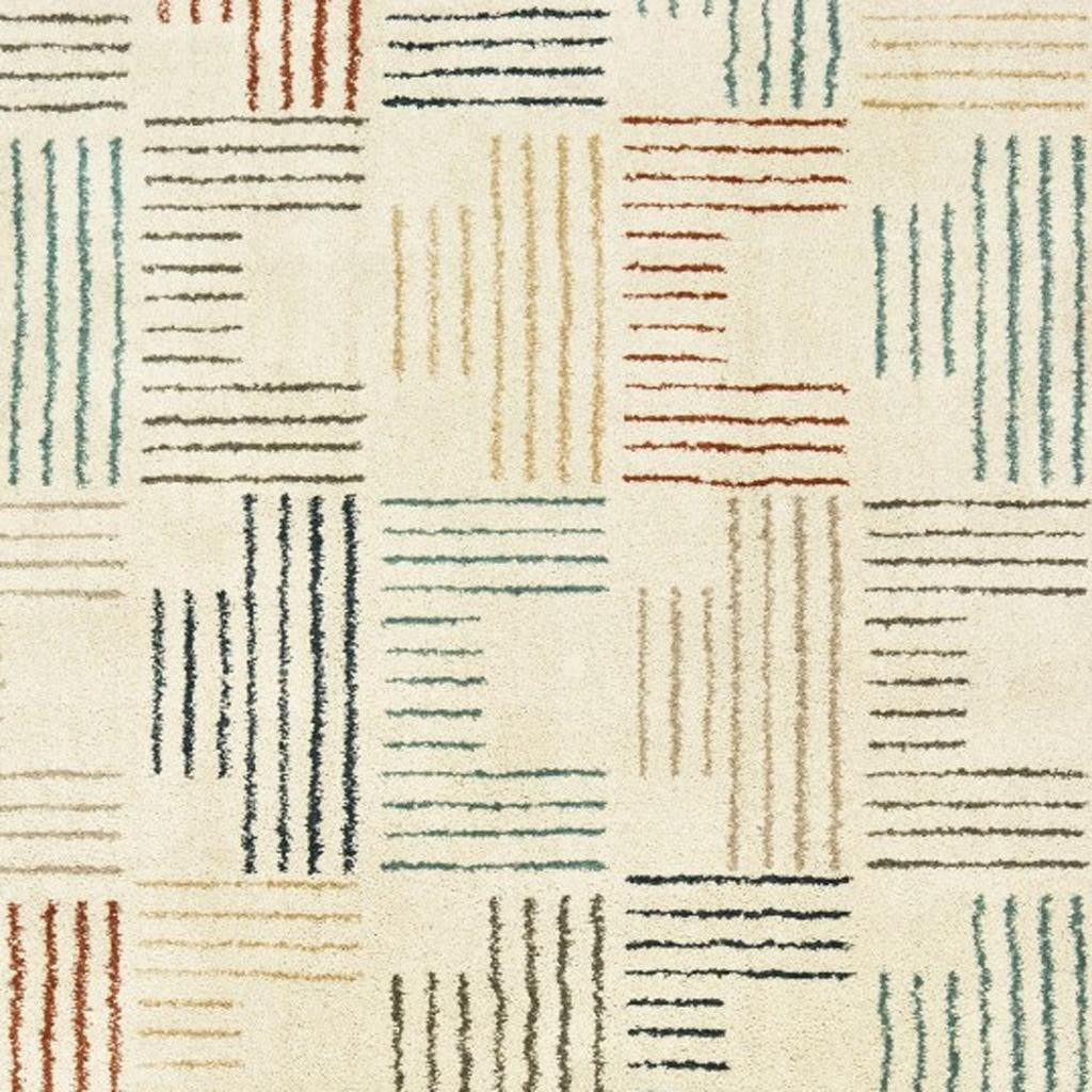 4' X 6' Ivory Blue And Red Geometric Area Rug-Area Rugs-DECOROLALA