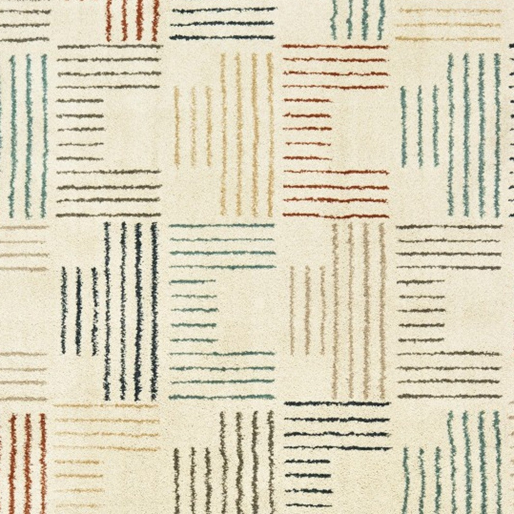 4' X 6' Ivory Blue And Red Geometric Area Rug-Area Rugs-DECOROLALA