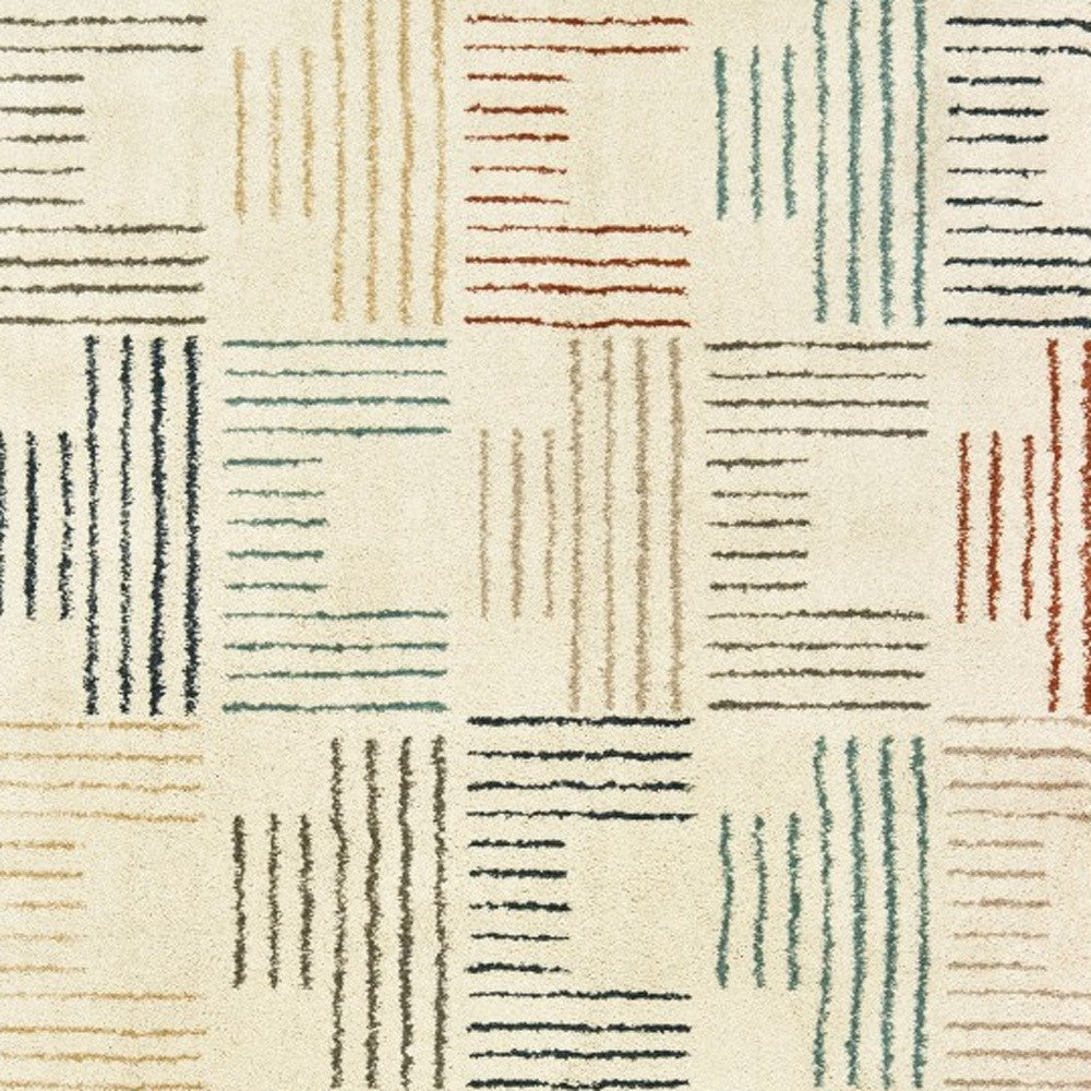 4' X 6' Ivory Blue And Red Geometric Area Rug-Area Rugs-DECOROLALA