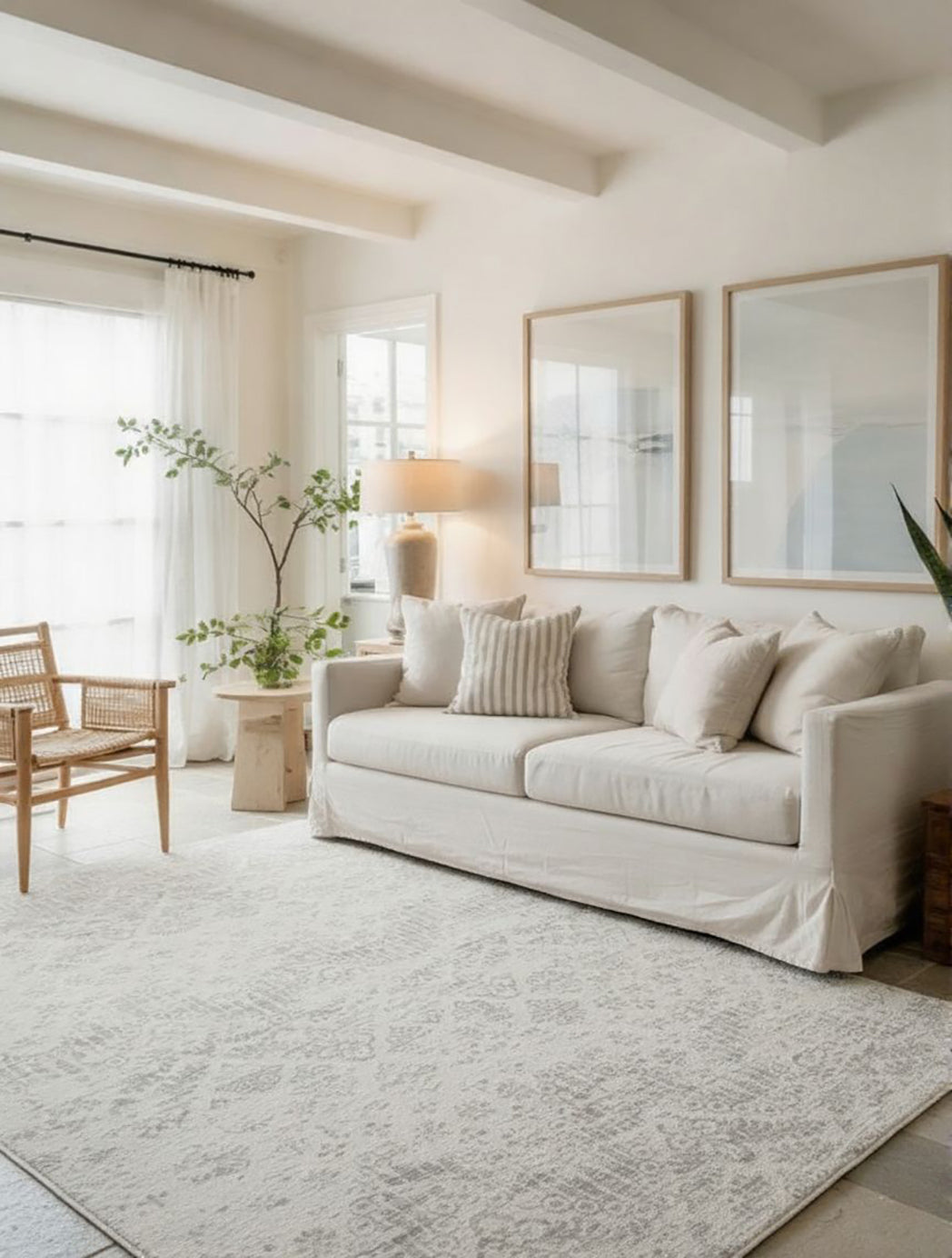 4' X 6' Ivory Distressed Ikat Pattern Area Rug-Area Rugs-DECOROLALA