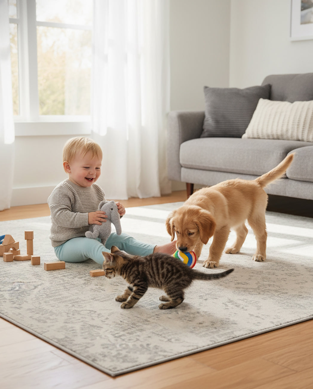 4' X 6' Ivory Distressed Ikat Pattern Area Rug-Area Rugs-DECOROLALA