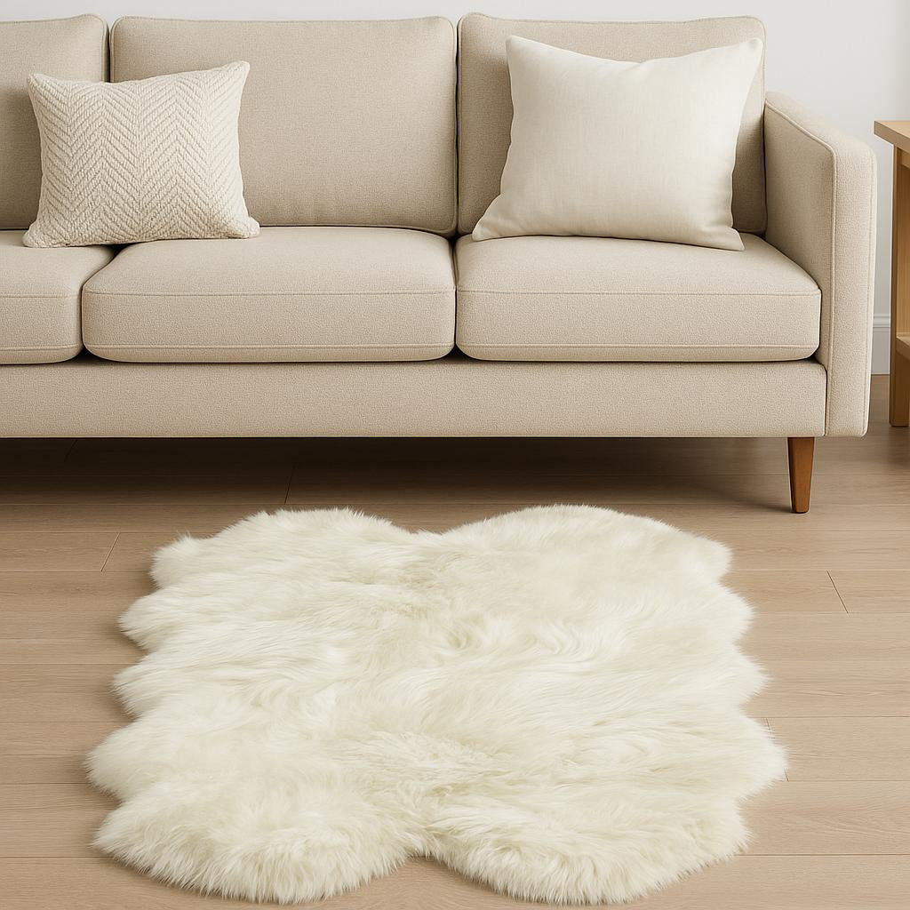 4' X 6' Natural Genuine Sheepskin Handmade Area Rug-Area Rugs-DECOROLALA