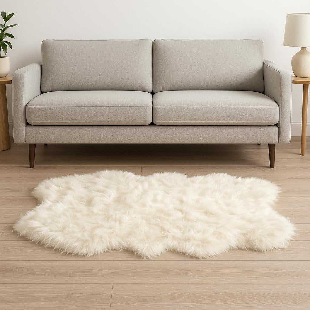 4' X 6' Off White Faux Sheepskin Washable Area Rug-Area Rugs-DECOROLALA