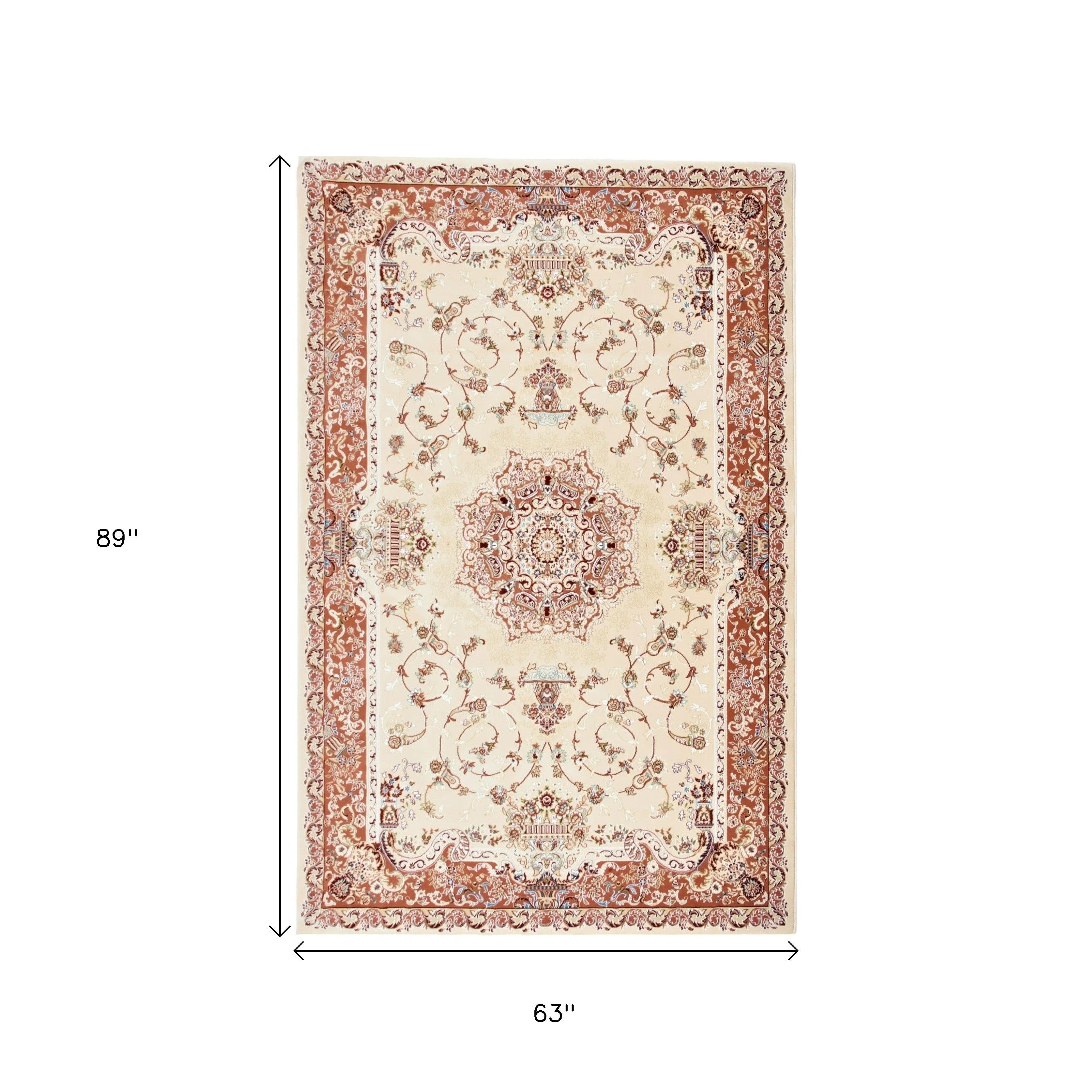4' X 6' Orange and Ivory Oriental Power Loom Area Rug-Area Rugs-DECOROLALA