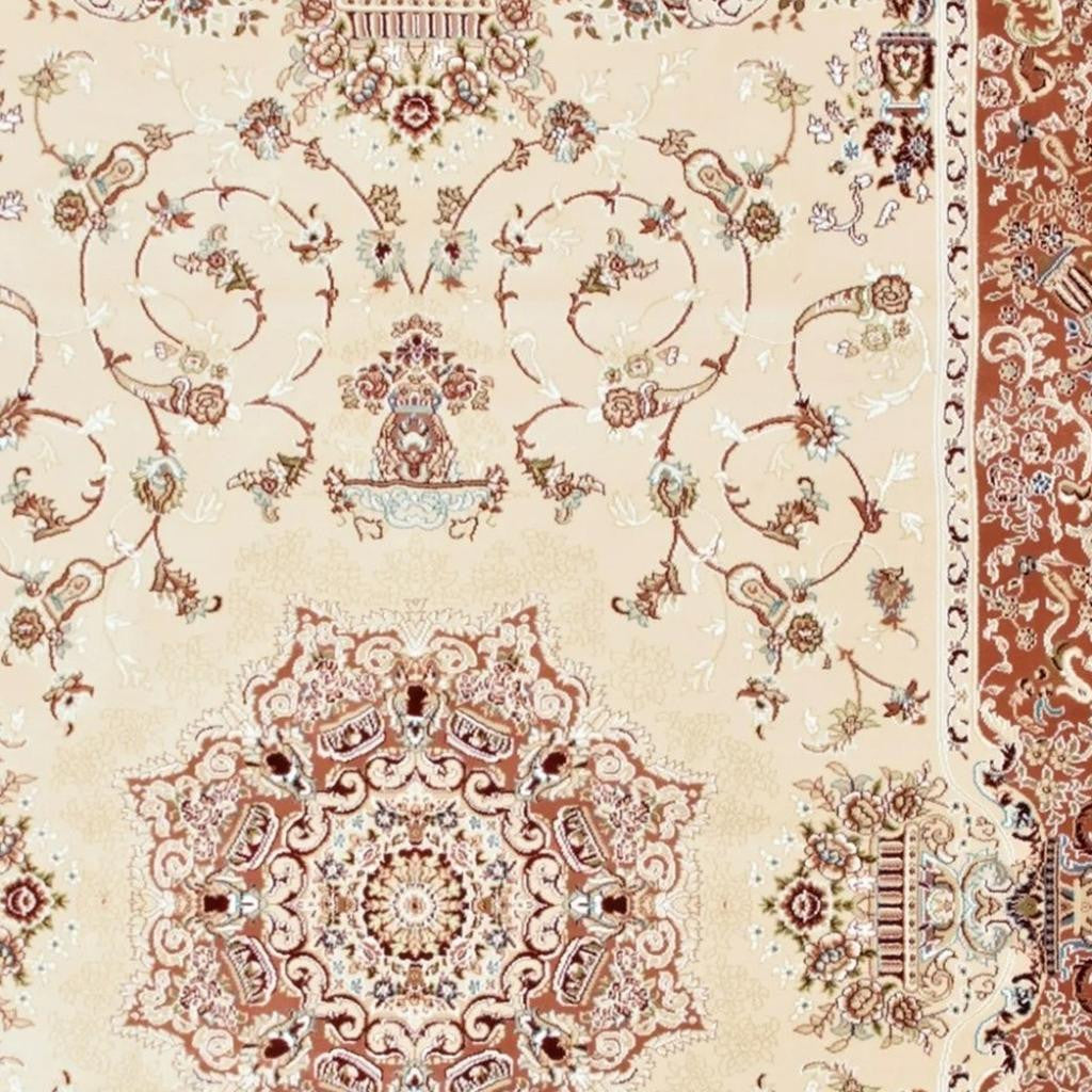 4' X 6' Orange and Ivory Oriental Power Loom Area Rug-Area Rugs-DECOROLALA