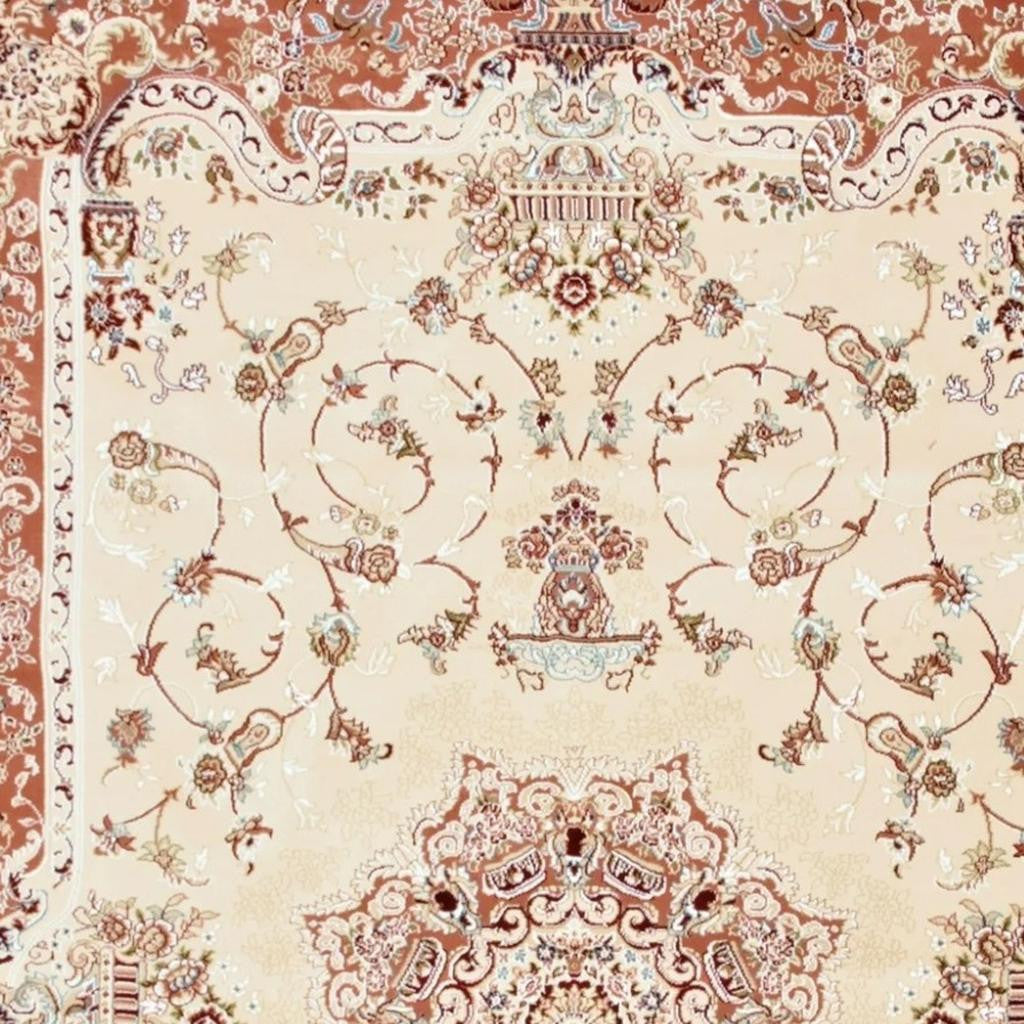 4' X 6' Orange and Ivory Oriental Power Loom Area Rug-Area Rugs-DECOROLALA