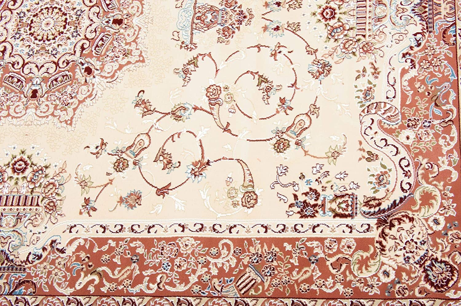 4' X 6' Orange and Ivory Oriental Power Loom Area Rug-Area Rugs-DECOROLALA
