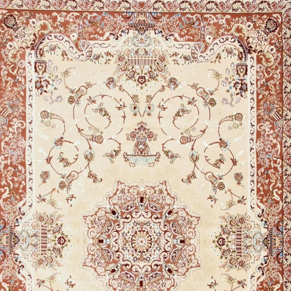 4' X 6' Orange and Ivory Oriental Power Loom Area Rug-Area Rugs-DECOROLALA