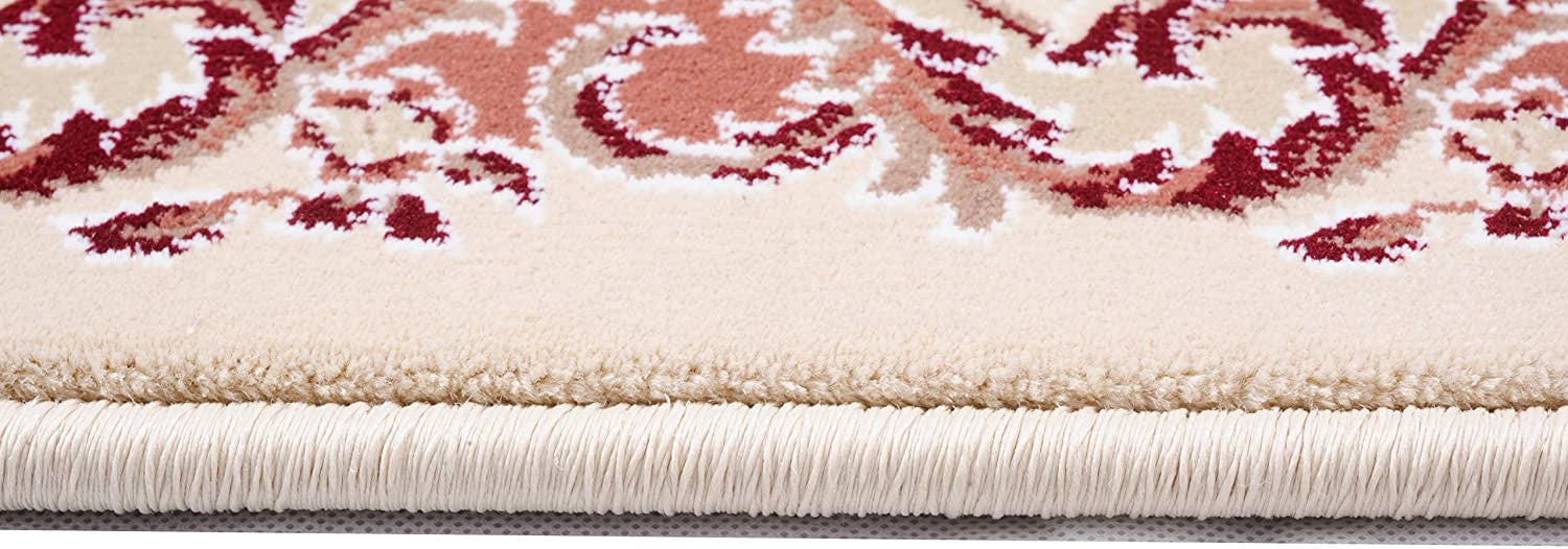 4' X 6' Orange and Ivory Oriental Power Loom Area Rug-Area Rugs-DECOROLALA