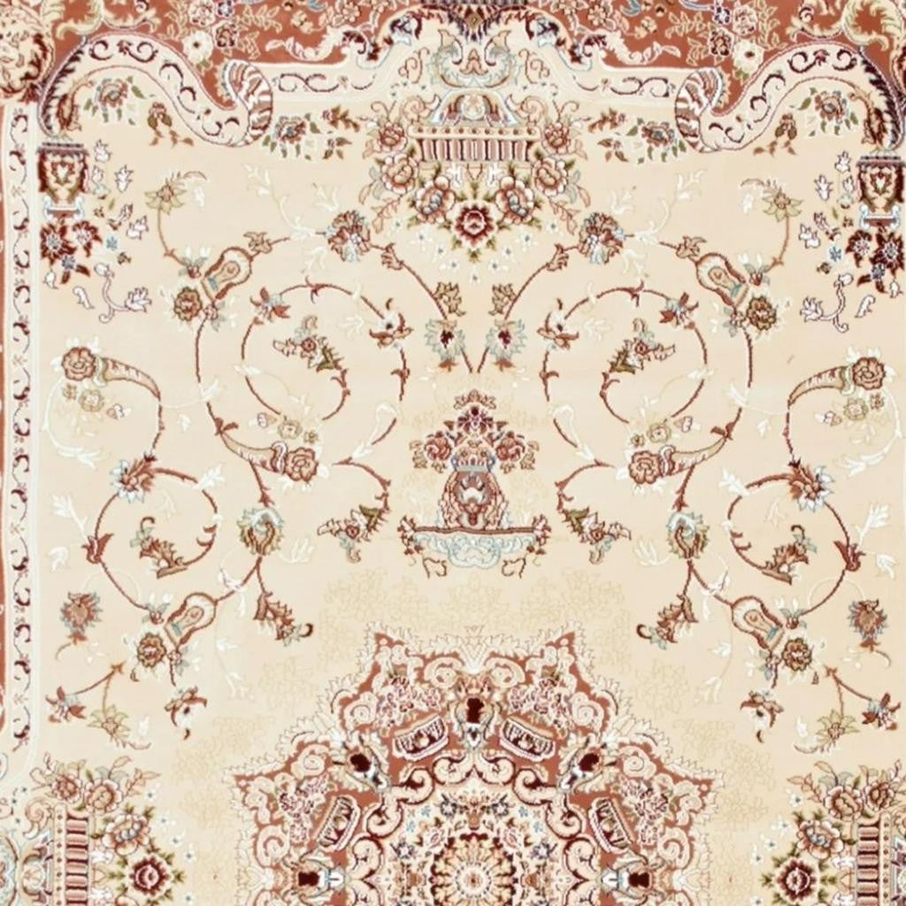4' X 6' Orange and Ivory Oriental Power Loom Area Rug-Area Rugs-DECOROLALA