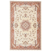 4' X 6' Orange and Ivory Oriental Power Loom Area Rug-Area Rugs-DECOROLALA