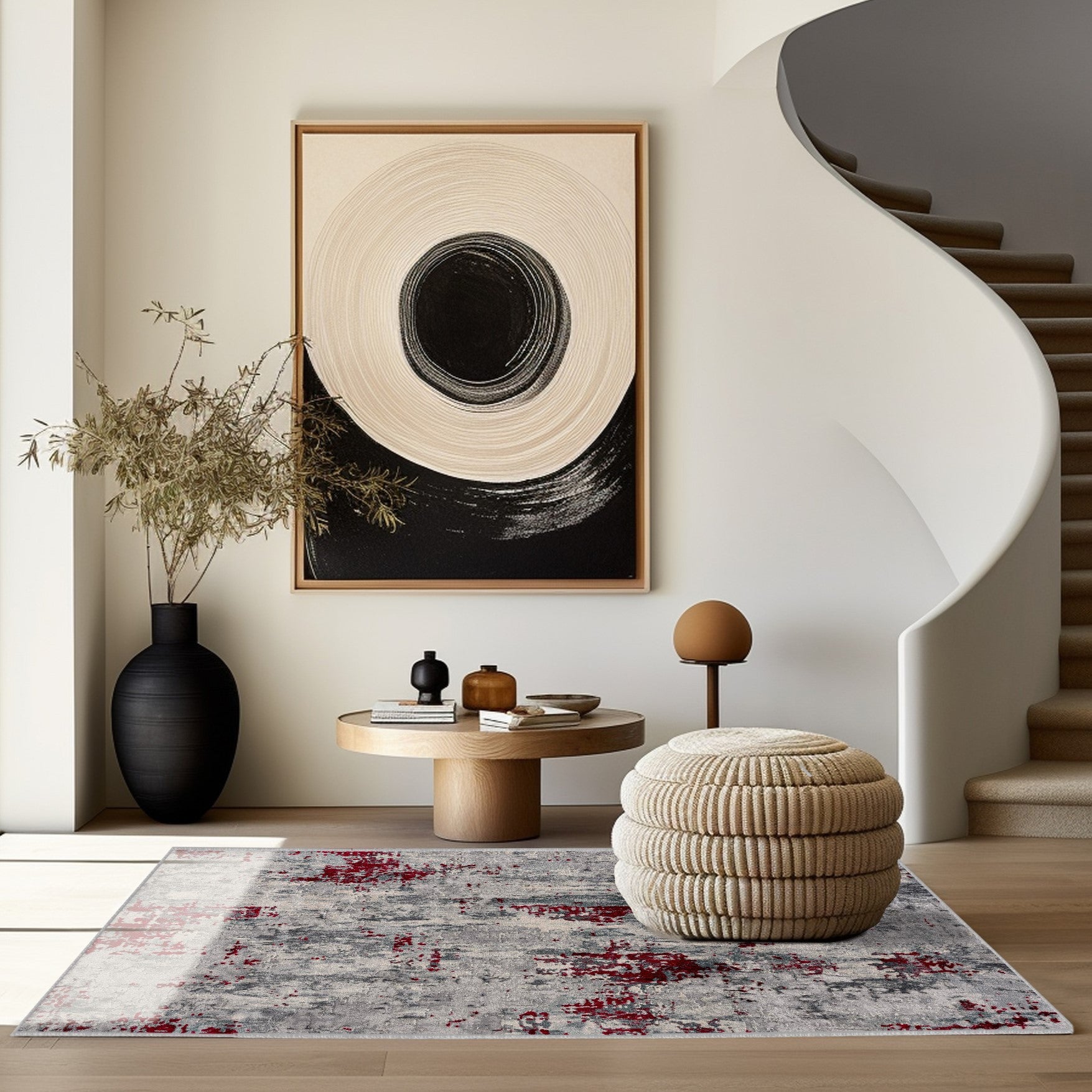 4' X 6' Red Abstract Dhurrie Area Rug-Area Rugs-DECOROLALA